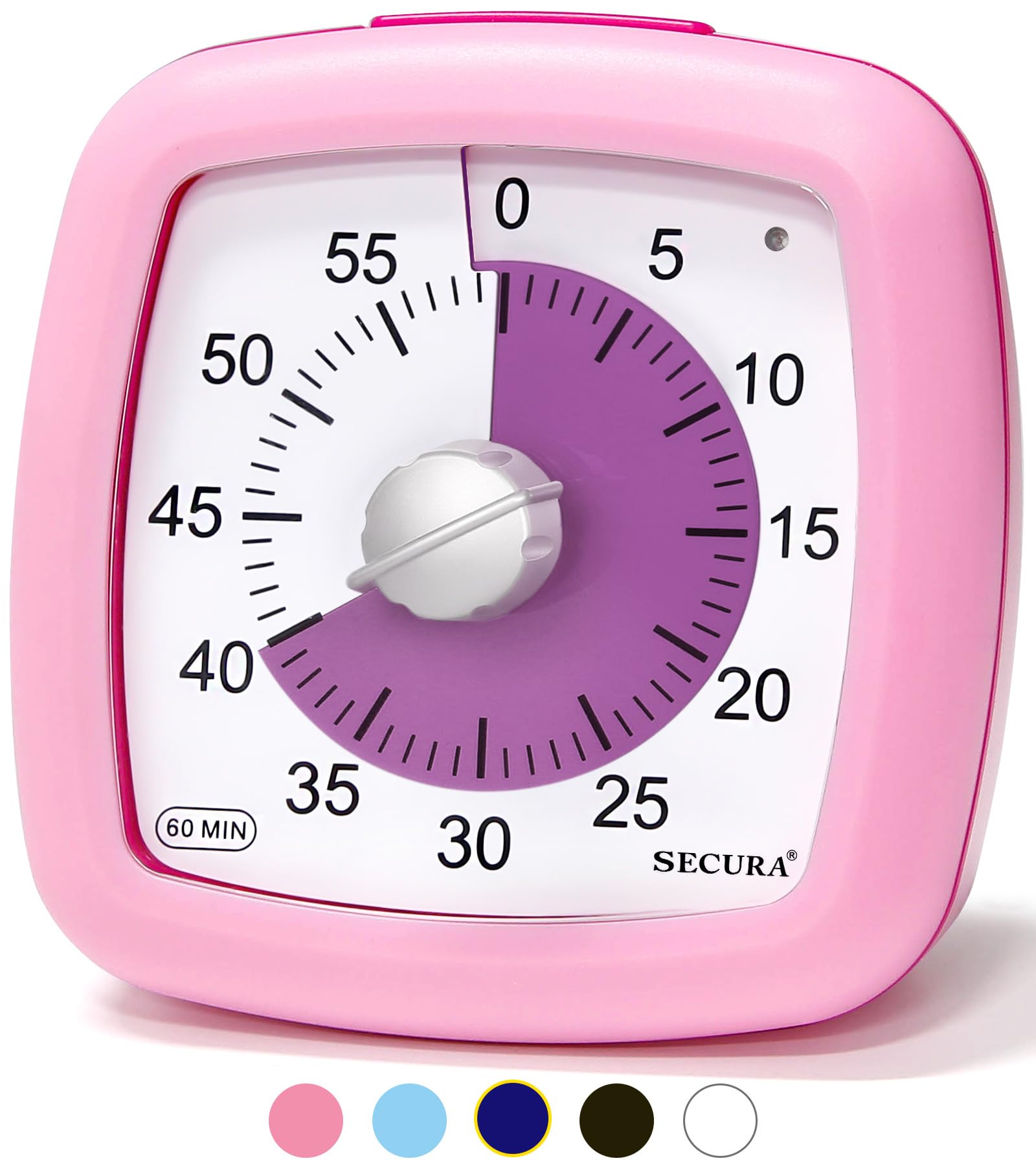 Secura 60-Minute Visual Timer, Silent Study Timer for Kids and Adults, Time Clocks, Time Management Countdown Timer for Teaching