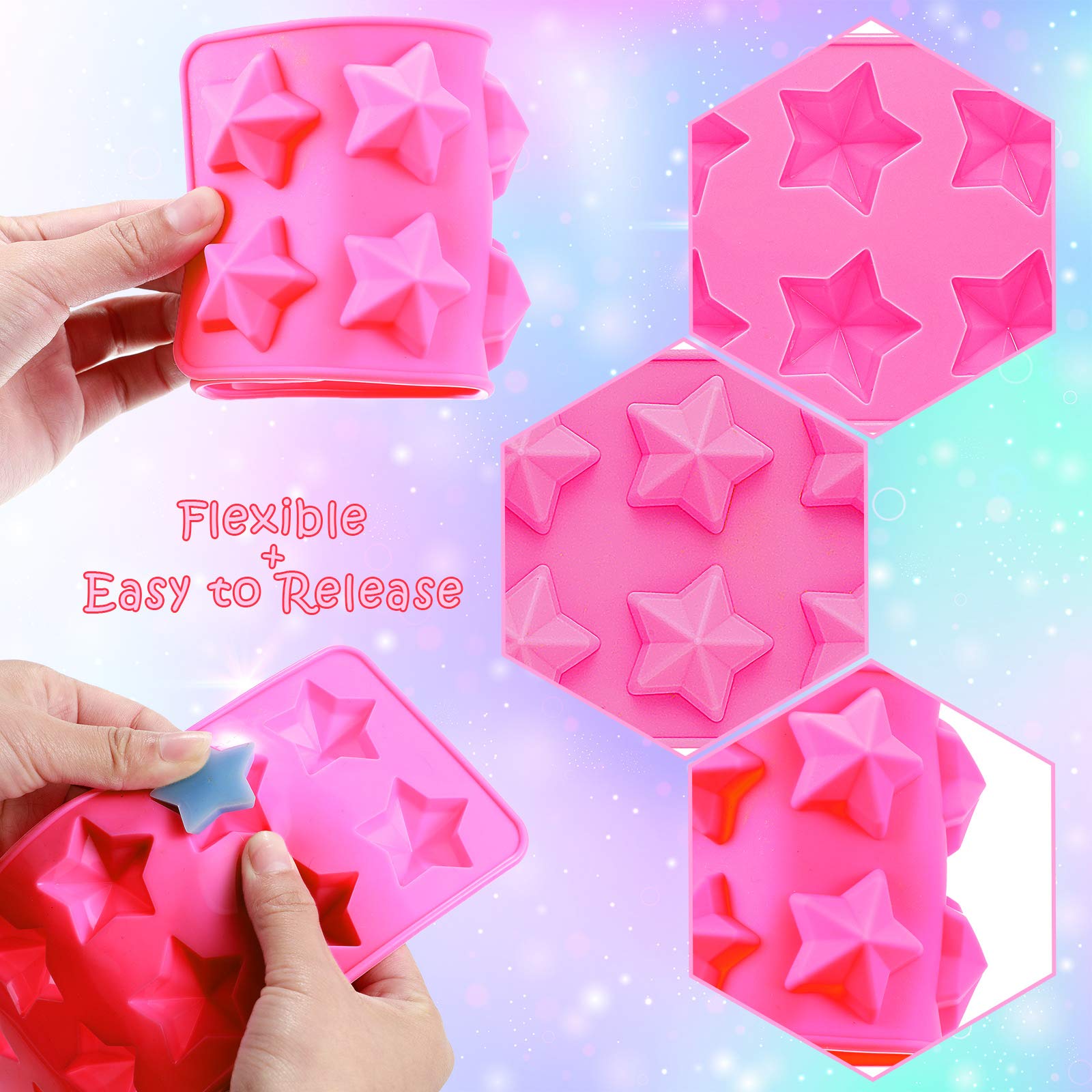 Lauwell 4 Pieces Star Shaped Silicone Molds Five-Pointed Star Shaped Mold Non-Stick Fondant Molds For Chocolate Candy Ice Cube C