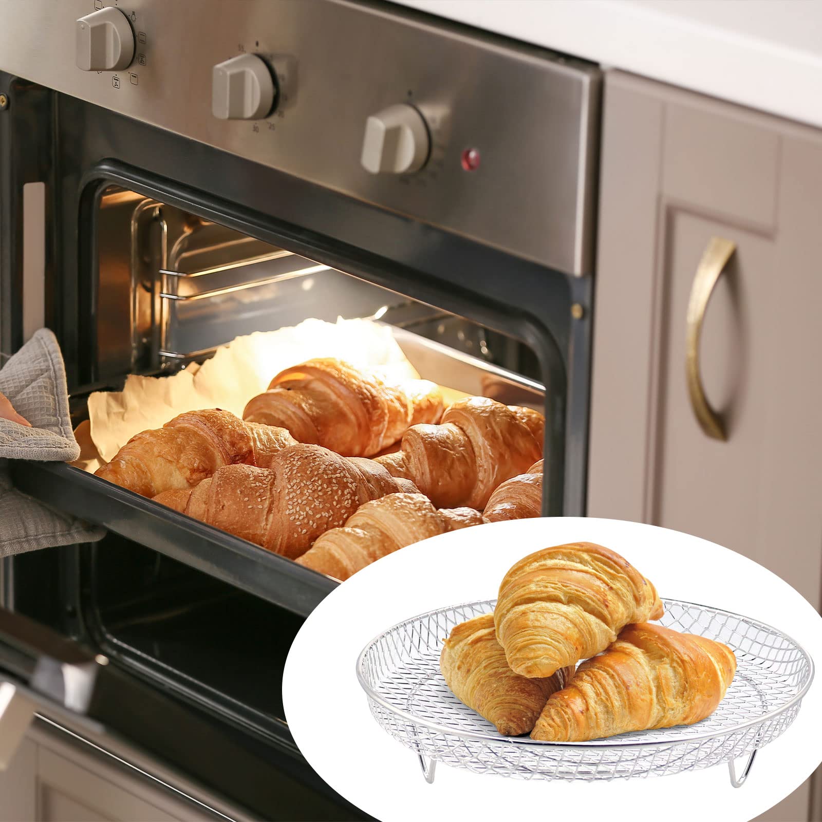 Pmiio 8 Inch Air Fryer Racks, Air Fryer Universal Accessories, Baking Rack,Round Stackable Grill, Food-Grade Stainless Steel Kit