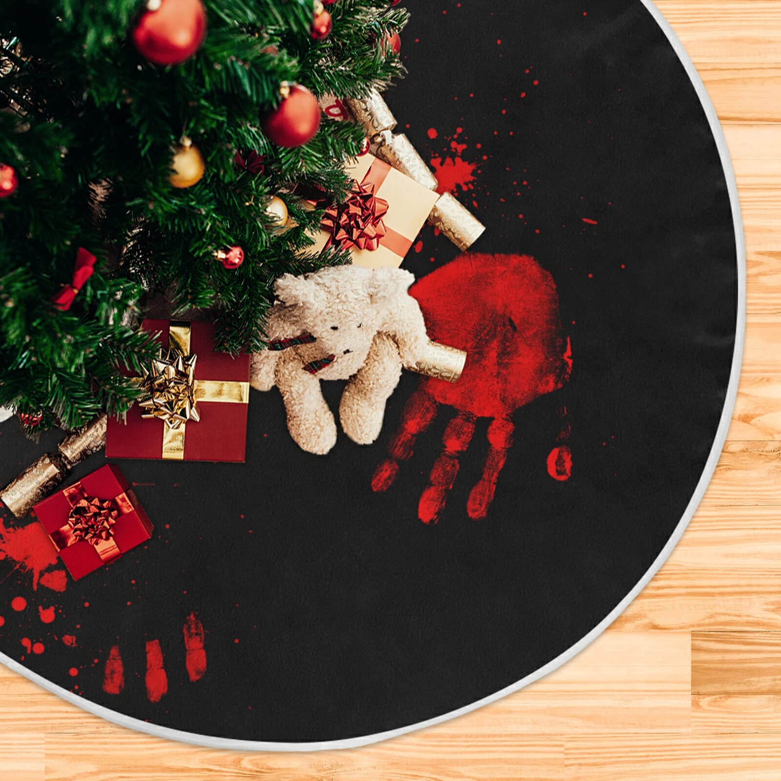 Halloween Bloody Hand Paw Spooky Tree Skirt, Seasonal Tree Mat Holiday Party Supplies Ornaments Indoor Outdoor Decorations for T