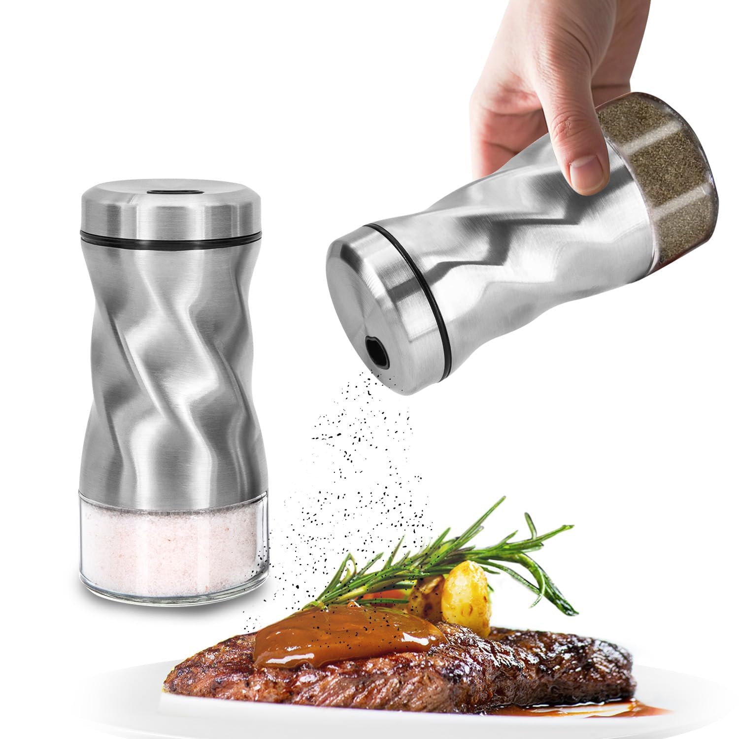 Glass Salt and Pepper Shakers Set, Adjustable Pour Holes for Fine or Coarse Spices, 4 oz Glass Salt Shaker, Refillable Spice Sha