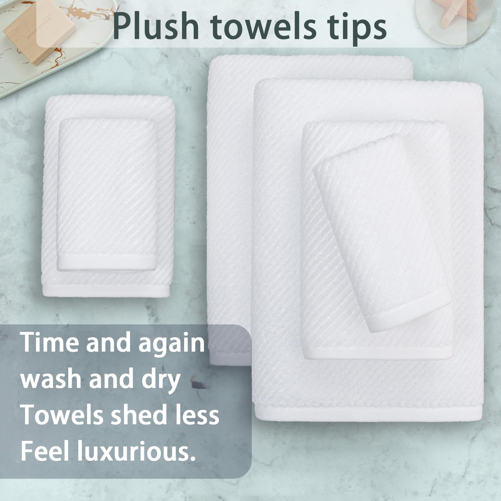White Towels Bathroom Sets - 100% Cotton | Quick Dry | Lightweight | Thick, Hotel Quality 6Pcs Towel Set, 2 Large Bath 30''X56''