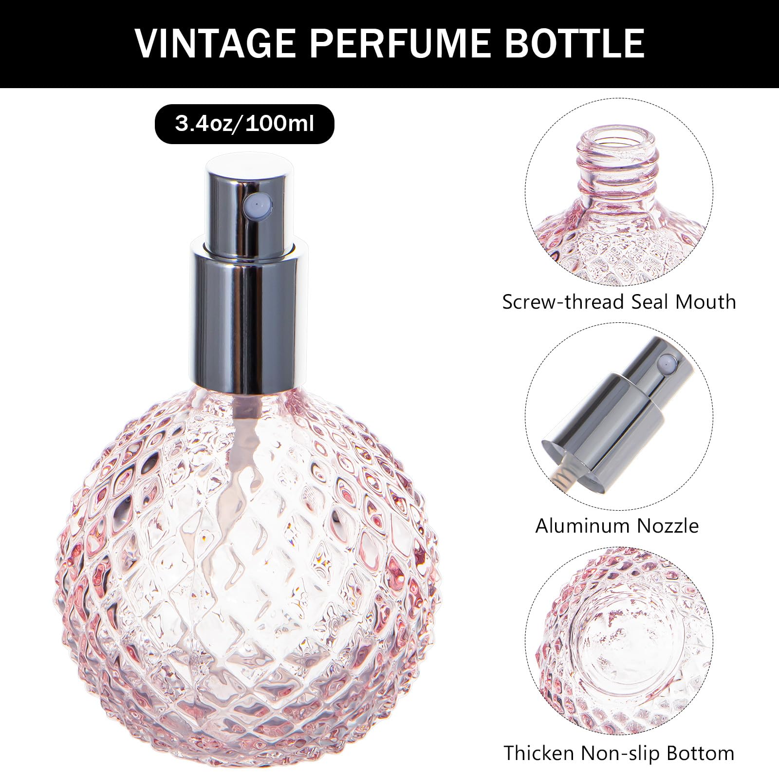 Yebeauty Travel Perfume Bottle Refillable, 2 Pack 3.4Oz 100Ml Glass Vintage Perfume Spray Bottles Empty Perfume Travel Refillabl