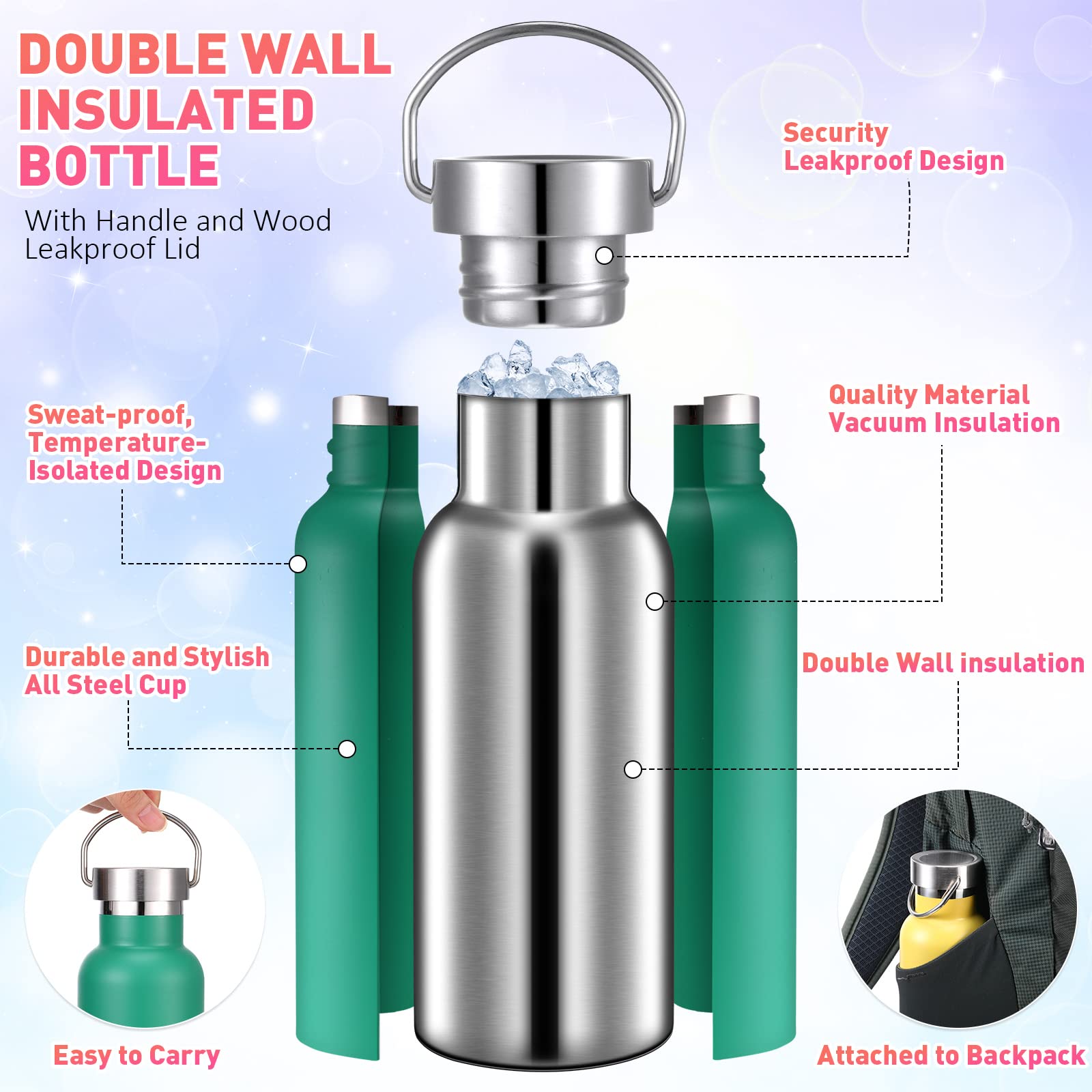 Mimorou 10 Pcs 17 Oz Stainless Steel Sports Water Bottle Insulated Reusable Water Bottles With Handle Metal Water Bottle For Hik