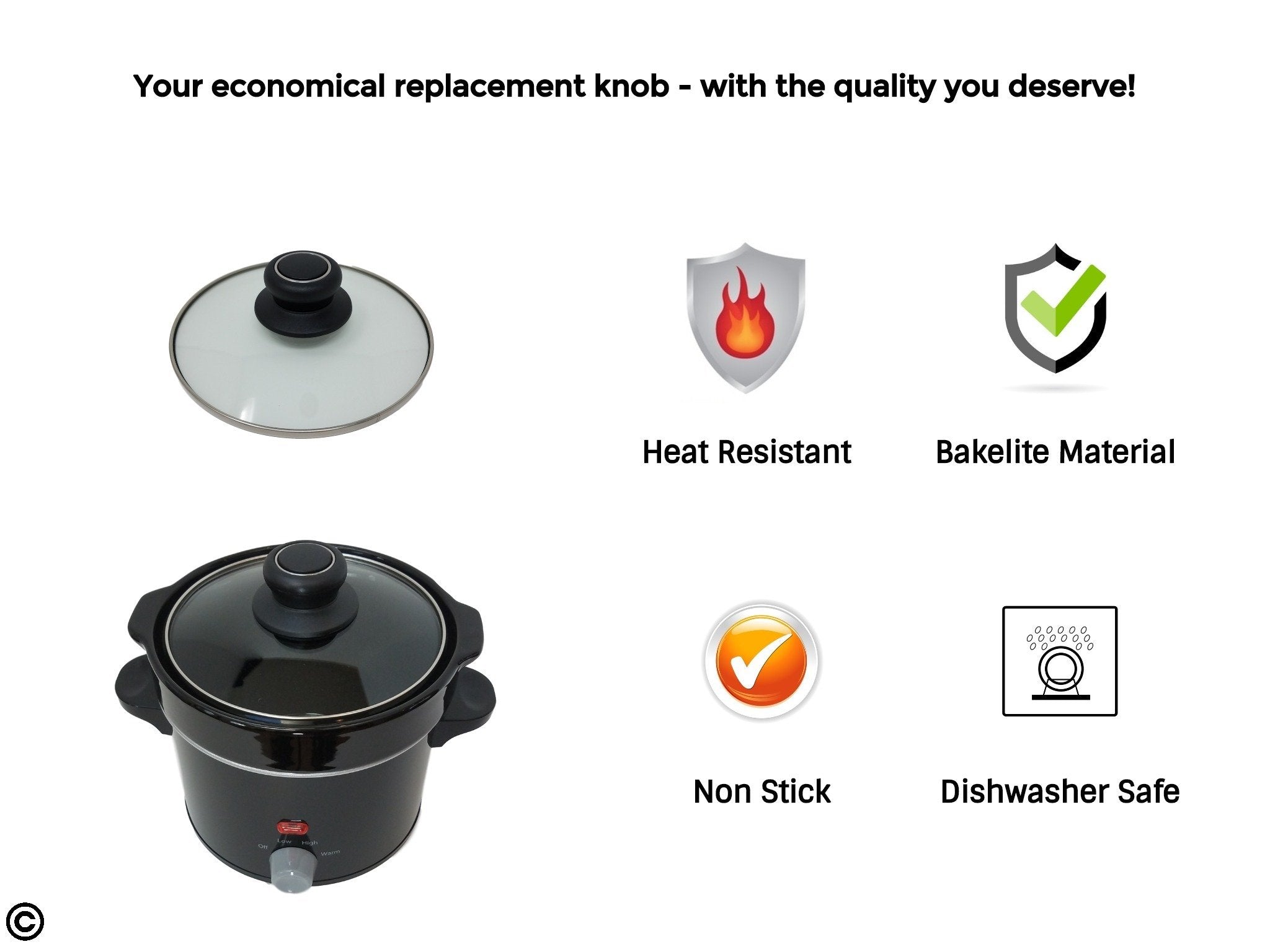 Melzon Cookware Universal Replacement Lid Knob - Heat Resistant, Bakelite Kitchen Pot Lid Handle, Black W/Silver Lining (1)