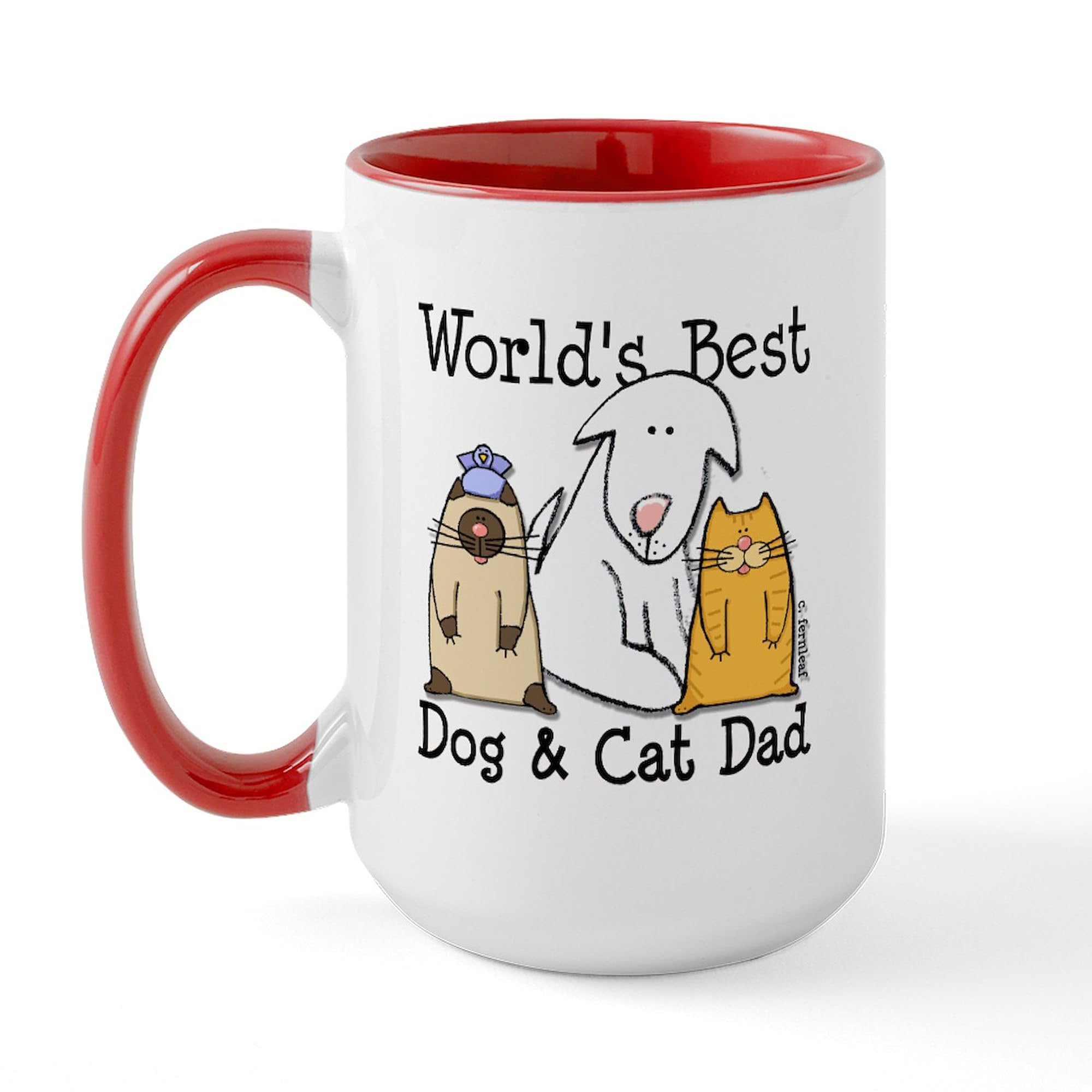 CafePress World's Best Dog And Cat Dad Large Mug 15 oz (444 ml) Ceramic Coffee Mug