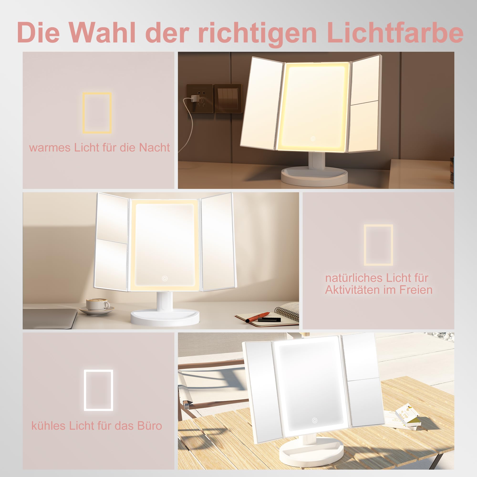 S'Bagno Led Makeup Mirror With 1X/2X/5X Magnification, Dimmable Light, Rotation For Beauty, Makeup, Skincare & Grooming
