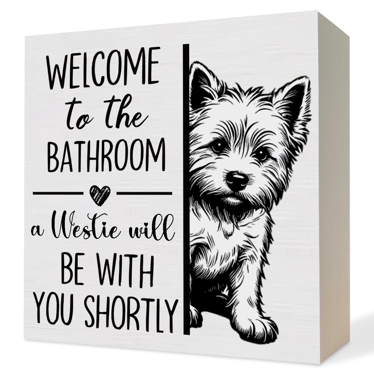 ATBWGT Westie Bathroom Wooden Box Sign, Dog Bathroom Decor, West Highland Terrier Gifts Wood Block Plaque Signs for Bath Room To