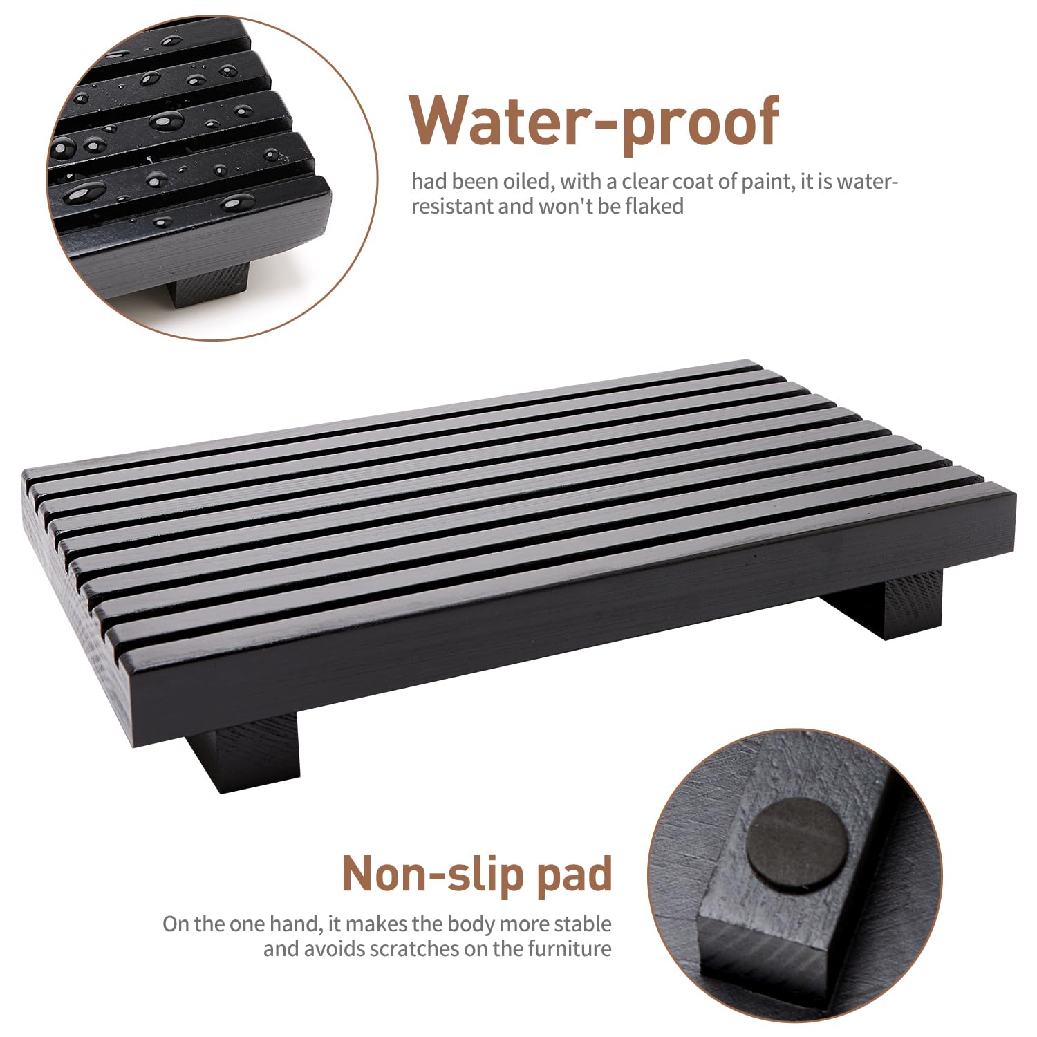 Renawe Black Bathroom Counter Organizer Wooden Display Pedesta Stand Kitchen Countertop Trays Farmhouse Wood Riser Dish Soap Dis