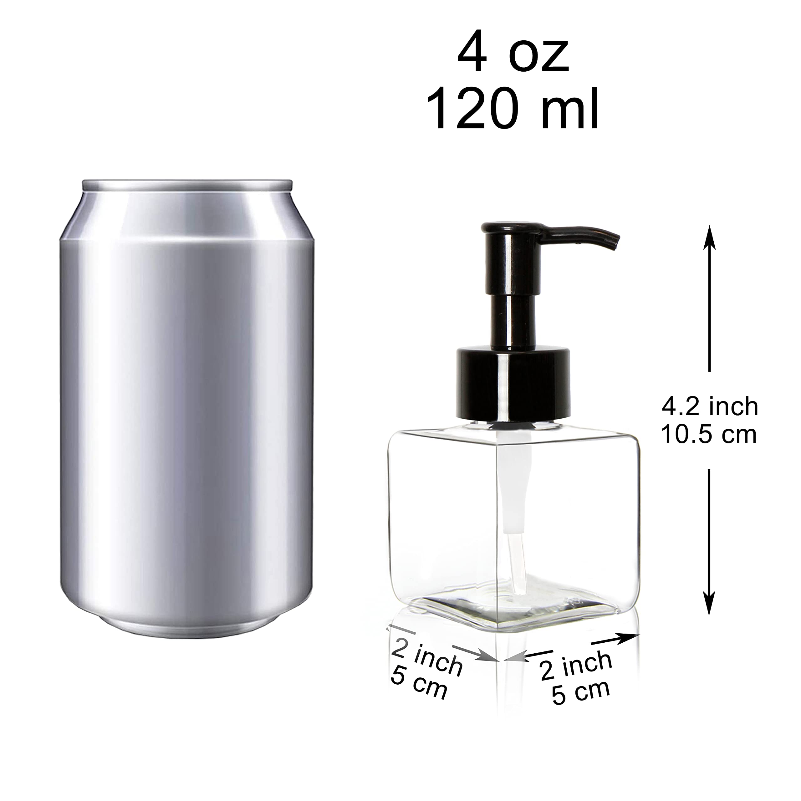 Youngever 5 Pack 4 Ounce Plastic Pump Bottles, Square Refillable Plastic Pump Bottles For Dispensing Lotions, Liquid Soap (Clear