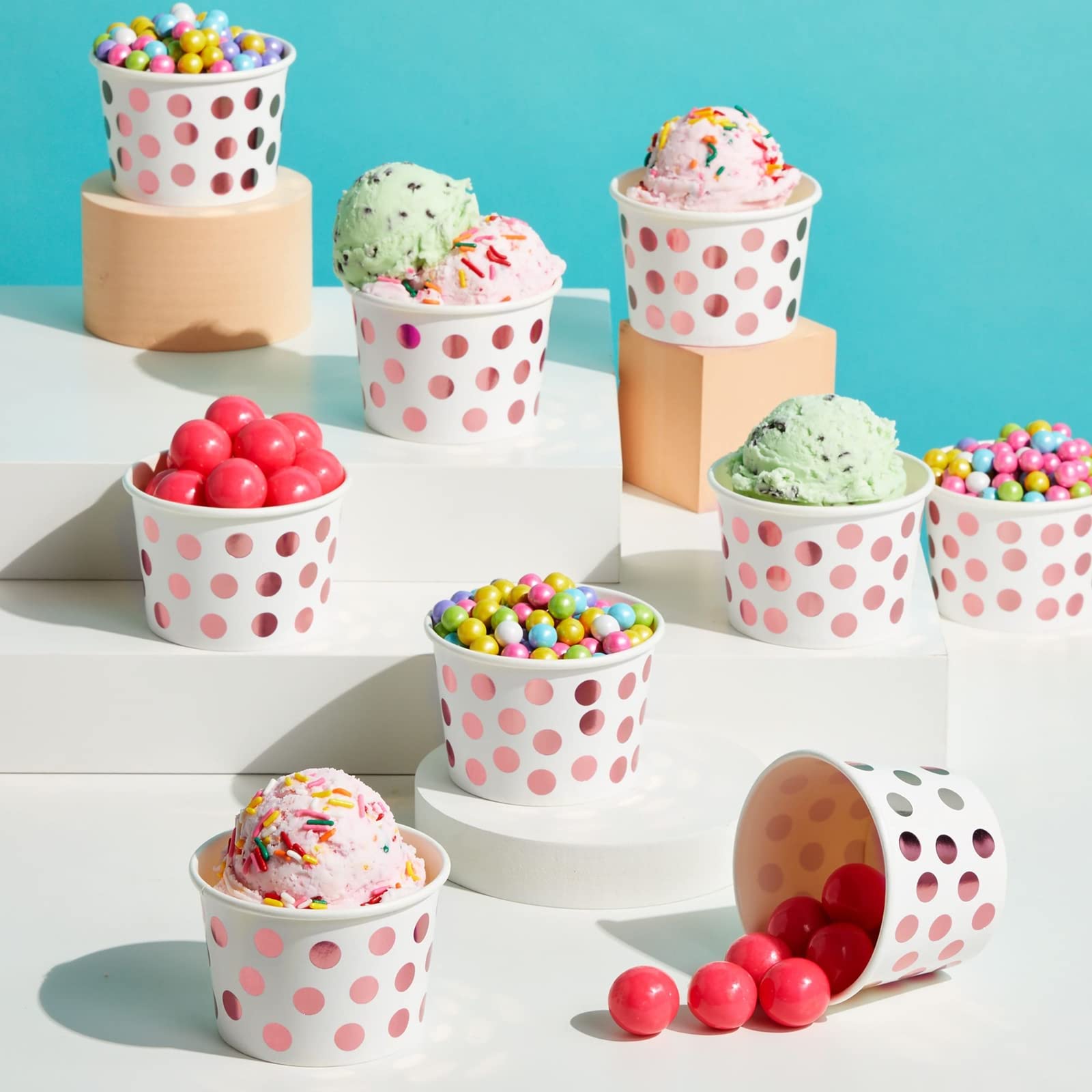 Juvale 50-Pack Paper Ice Cream Cups For Frozen Yogurt, Sundae Bar, Parfaits, Treats, Diners, Restaurants, Bakeries, Disposable D