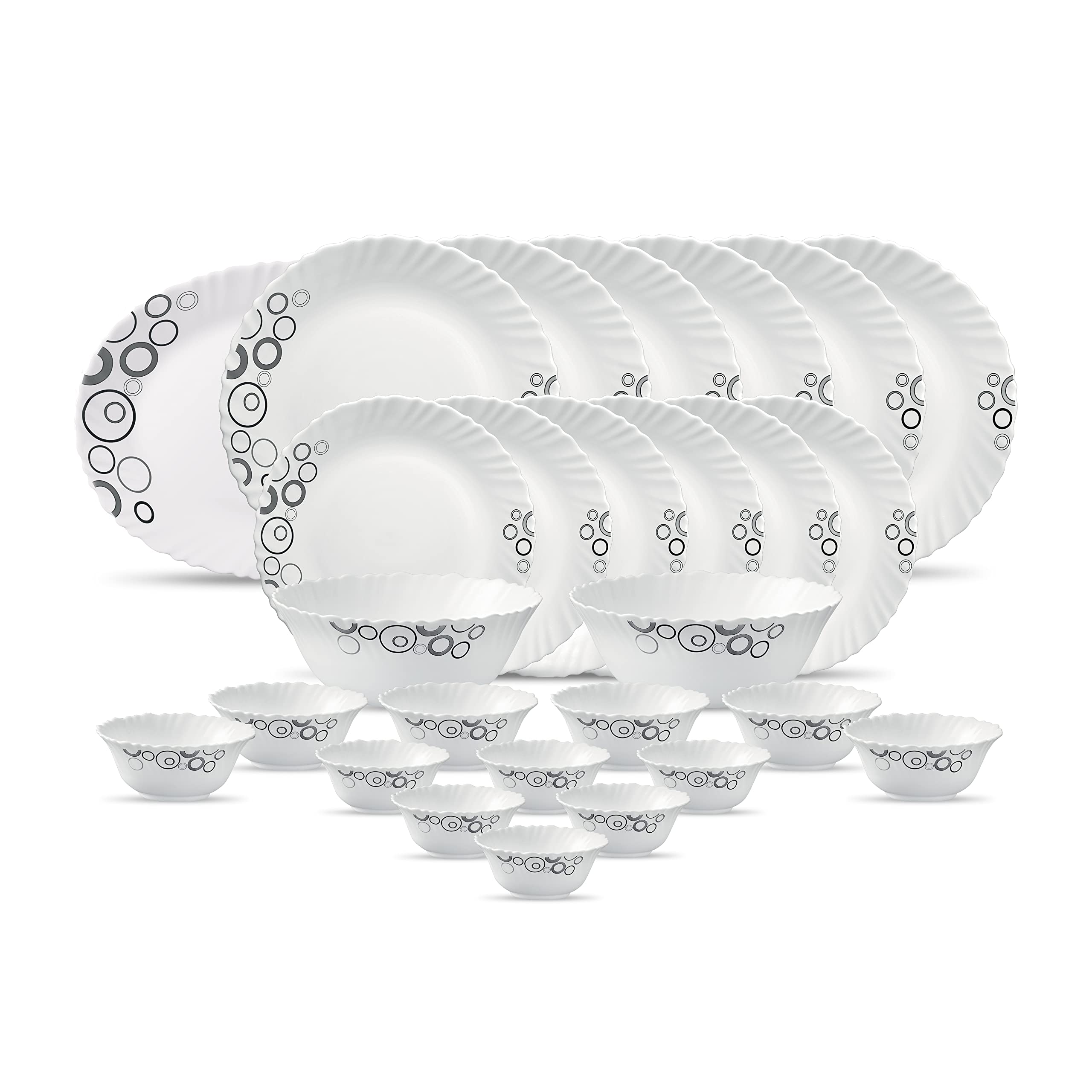 La Opala Diva, Classique Collection, Opal Glass Dinner Set 27 Pcs, Misty Drops, White, Standard