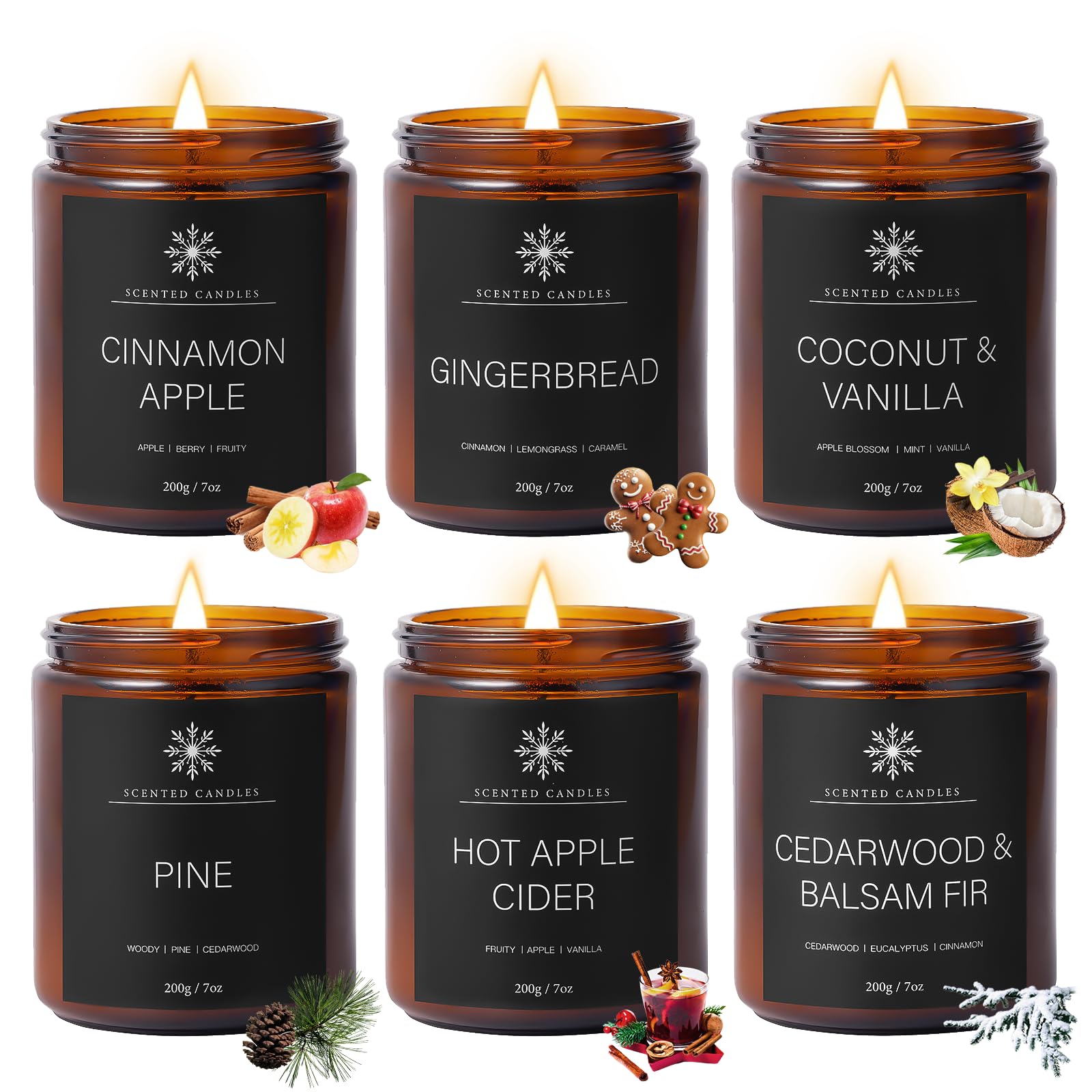 6 Pack Winter Candles for Home Scented, Aromatherapy Candles Gift for Women Men, 42oz 300 Hour Long Lasting Candles, Winter Cand