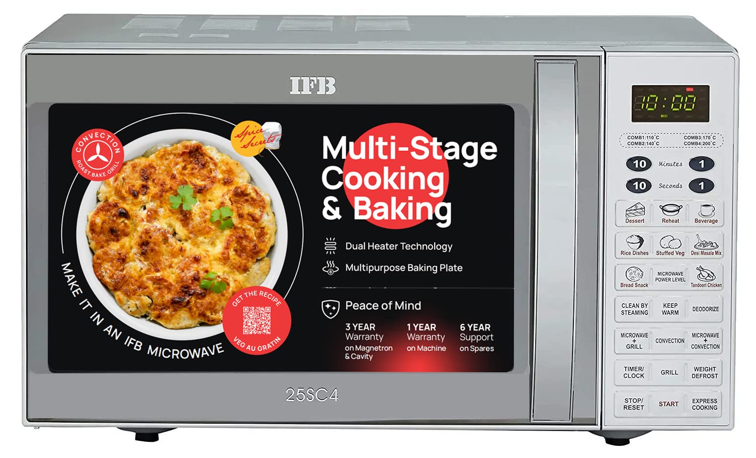 Ifb 25 L Microwave Conventional Oven (25Sc4, Metallic Silver, With Starter Kit)