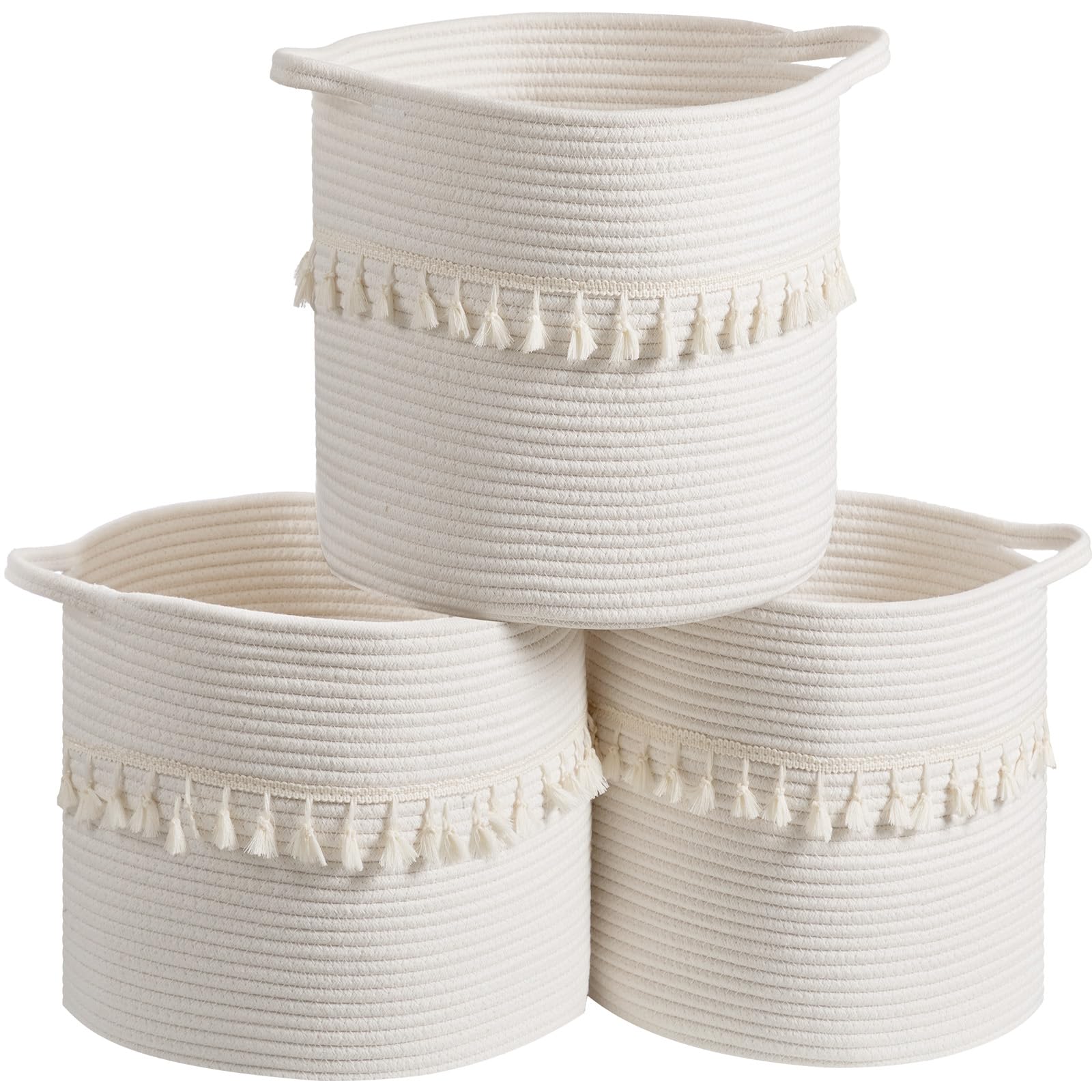 Danpinera 3 Pack White Storage Baskets, 11''X11'' Soft Woven Baskets For Storage And Decor In Bedroom, Bathroom, Closet, Small R