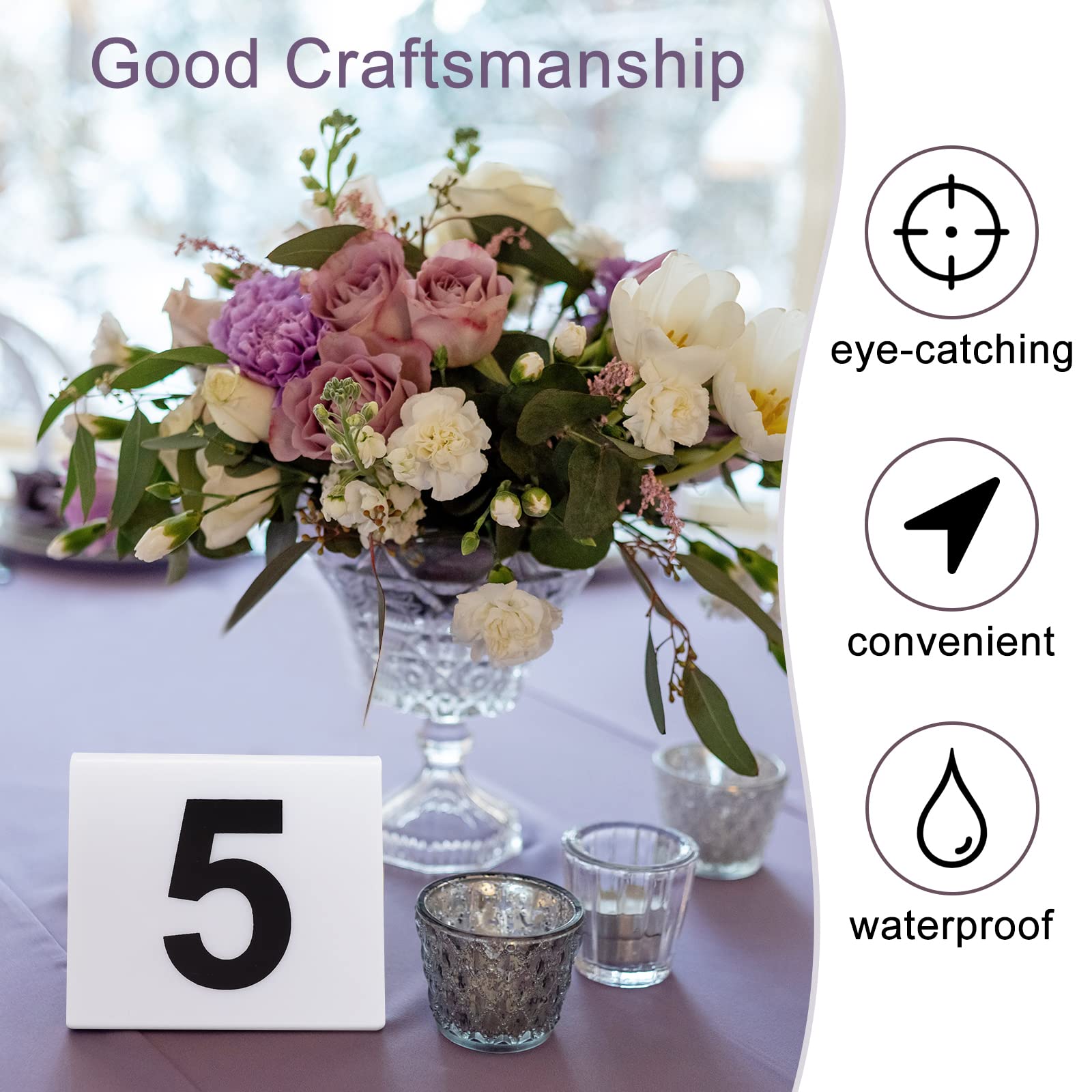 40 Pieces Acrylic Tent Table Numbers 1-40 Double Side Numbered Table Tents Restaurant Wedding Table Number White Table Tent Numb