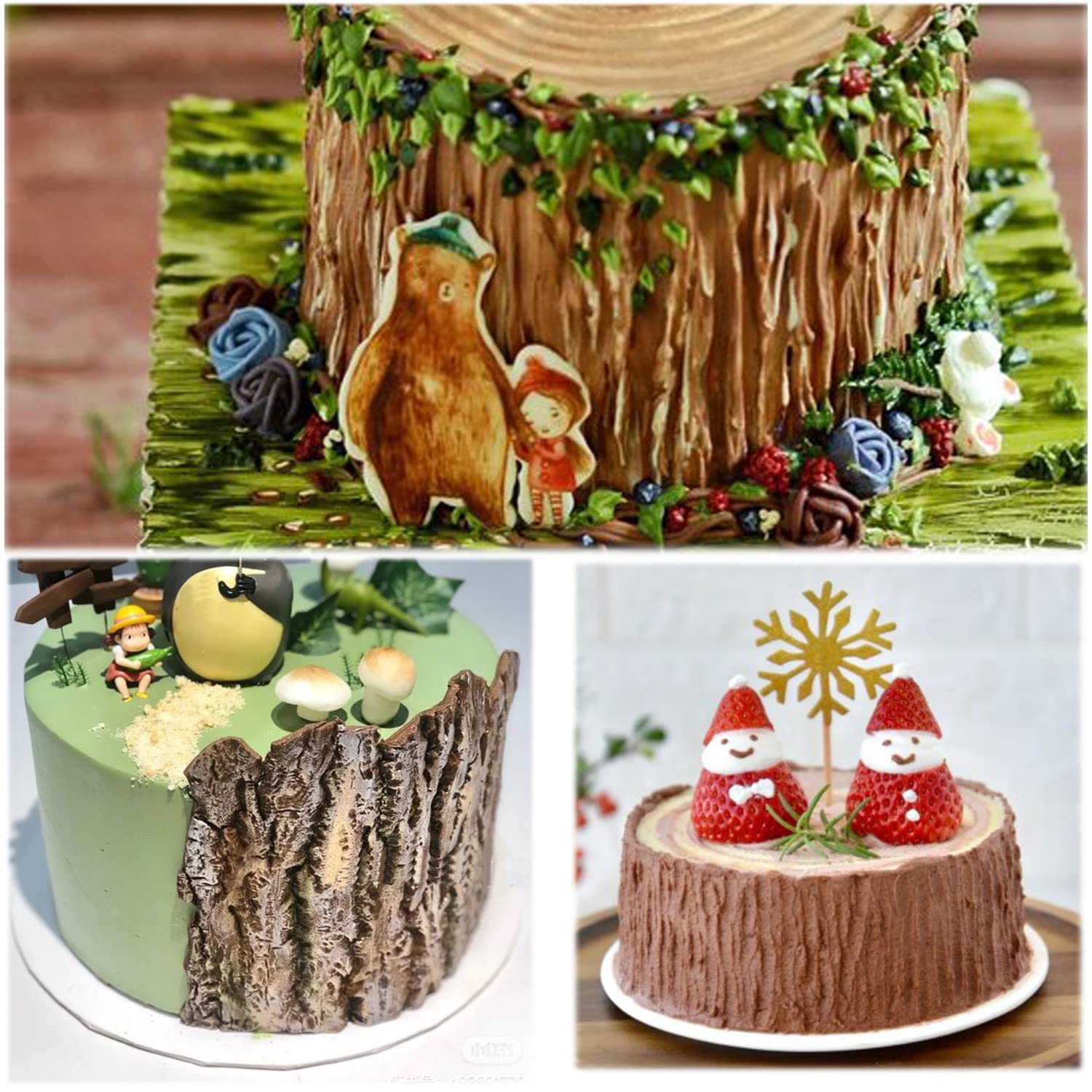 Mujiang Tree Stumps Cake Silicone Molds Tree Bark Texture Fondant Impression Mold For Cake Decorating Candy Chocolate Gumpaste S