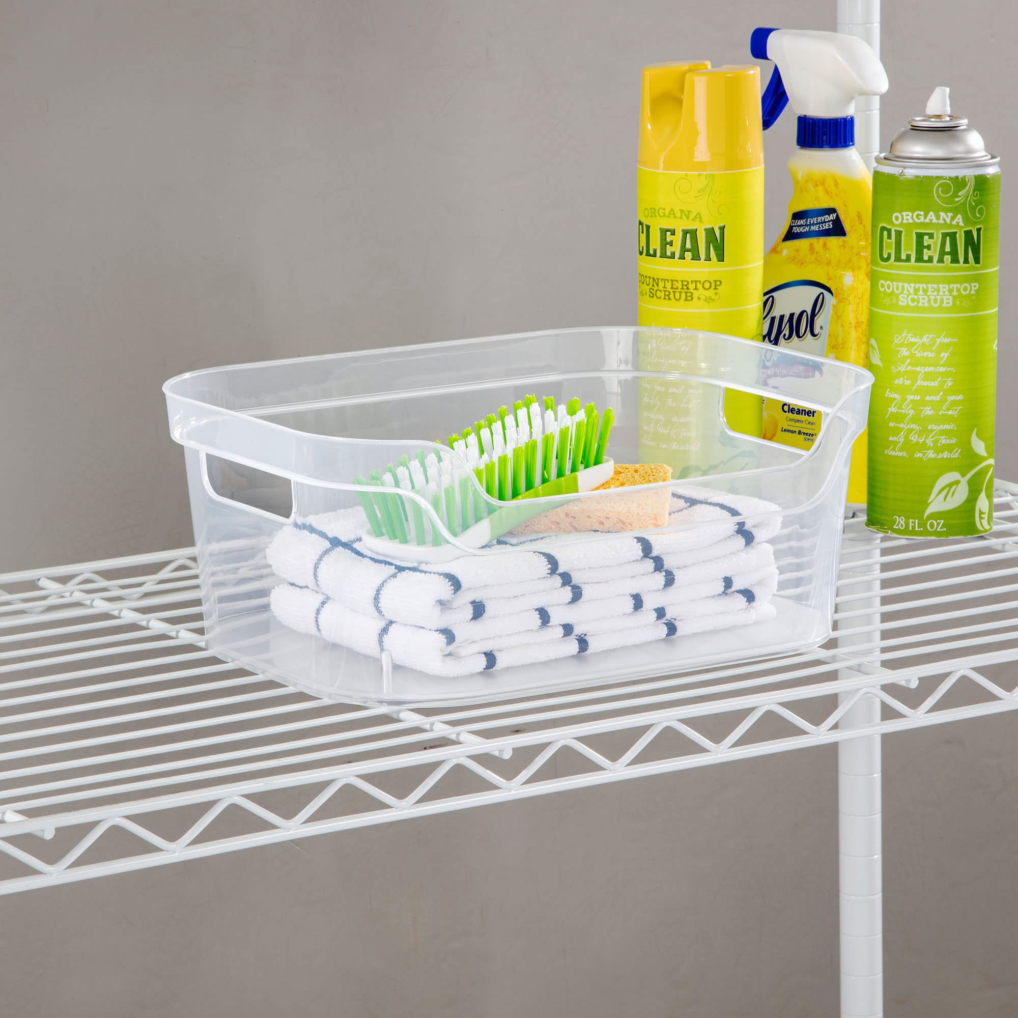 Sterilite 5.25X9.5X13 In Medium Polished Open Scoop Front Storage Bin W/ Comfortable Carry Through Handles For Household Organiz