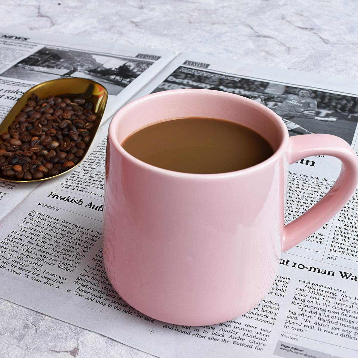 Bosmarlin Glossy Ceramic Coffee Mugs Set Of 2, Tea Cup For Office And Home, 18 Oz, Suitable For Dishwasher And Microwave(Pink, 2