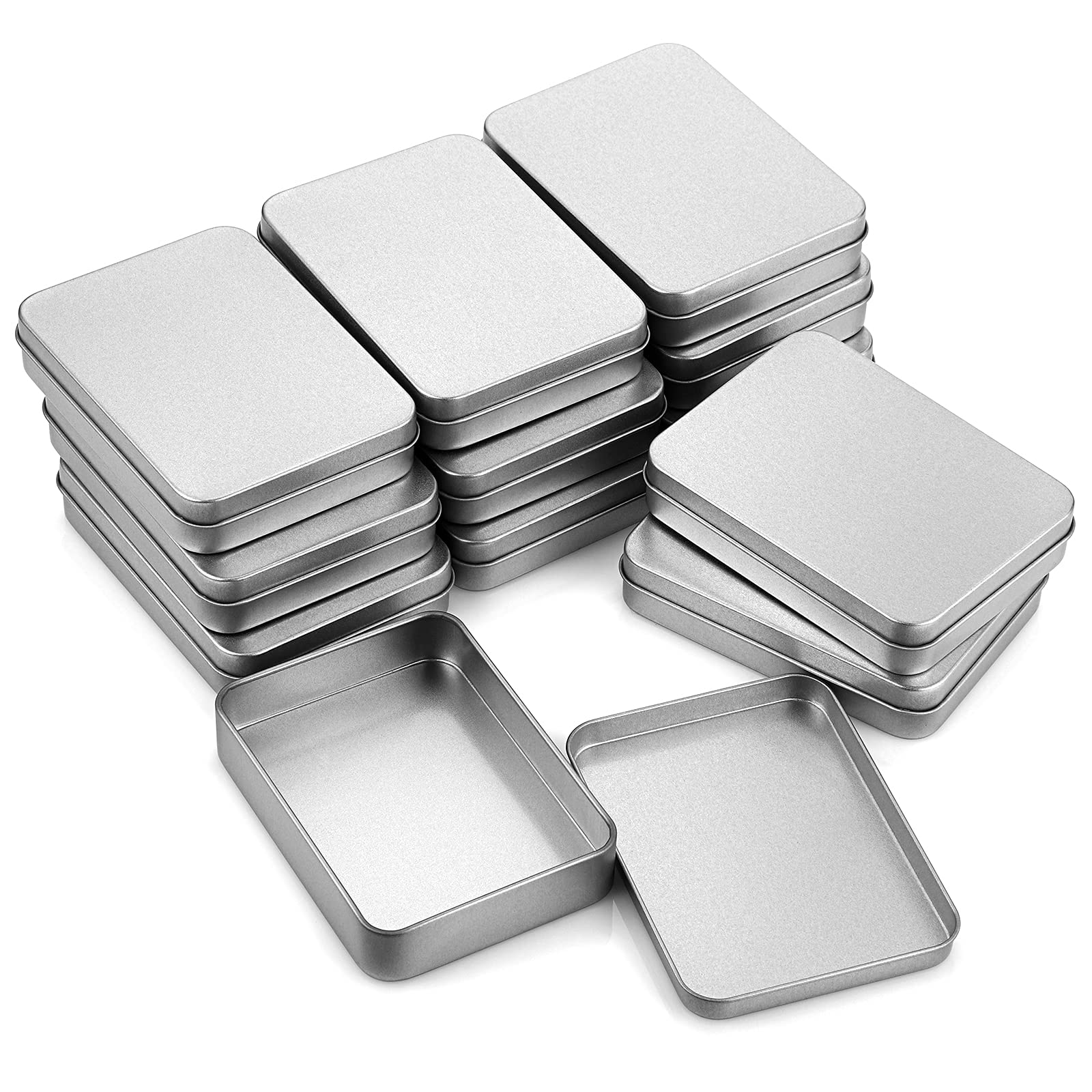Juxyes Pack Of 12 Rectangular Storage Tins Box With Lid, Metal Silver Empty Tins Box Containers Mini Storage Box Organizer For C