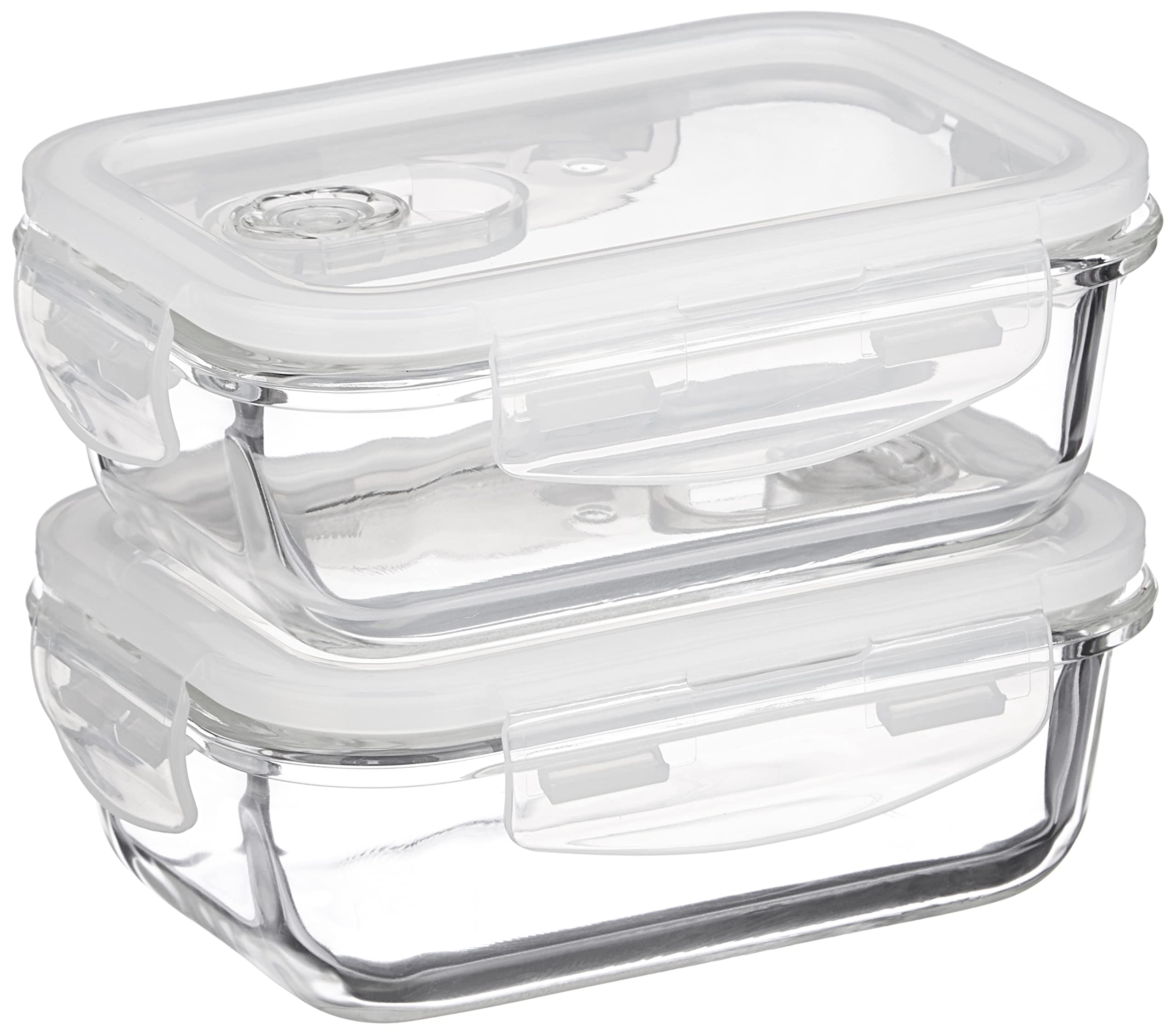 Amazon Brand - Solimo Borosilicate Glass Containers With Air-Vent Lids For Kitchen/Tiffin, 2, Rectangle (370 Ml Each),Transparen