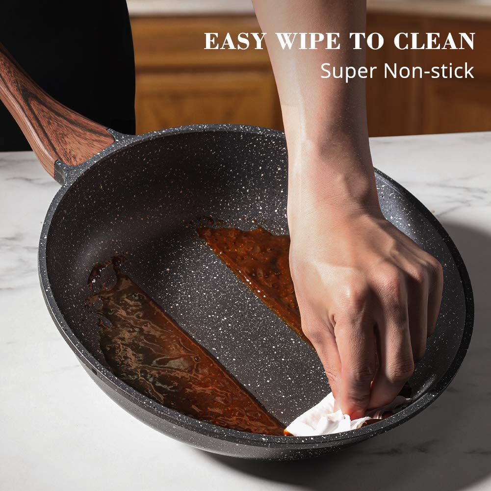 Sensarte Nonstick Frying Pan Skillets, Swiss Granite Coating Omelette Pans, Healthy Cookware Chef'S Pan, Pfoa Free (8+12.5 Inch)