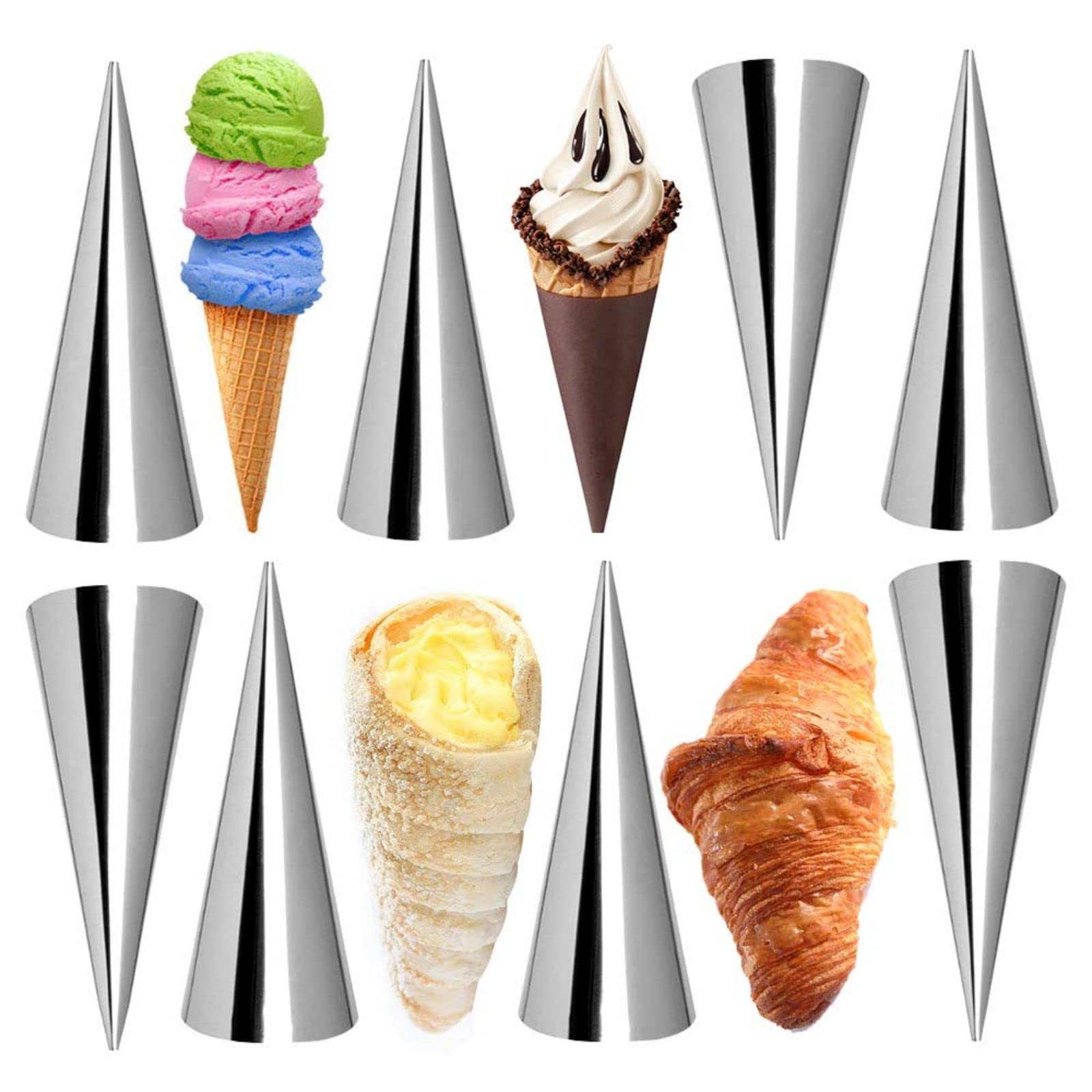 Non-Stick Cream Cannoli Tubes, Fantasyday 12 Pcs Stainless Steel Baking Cones Pastry Roll Horn Croissant Mold Cannoli Shells Wit