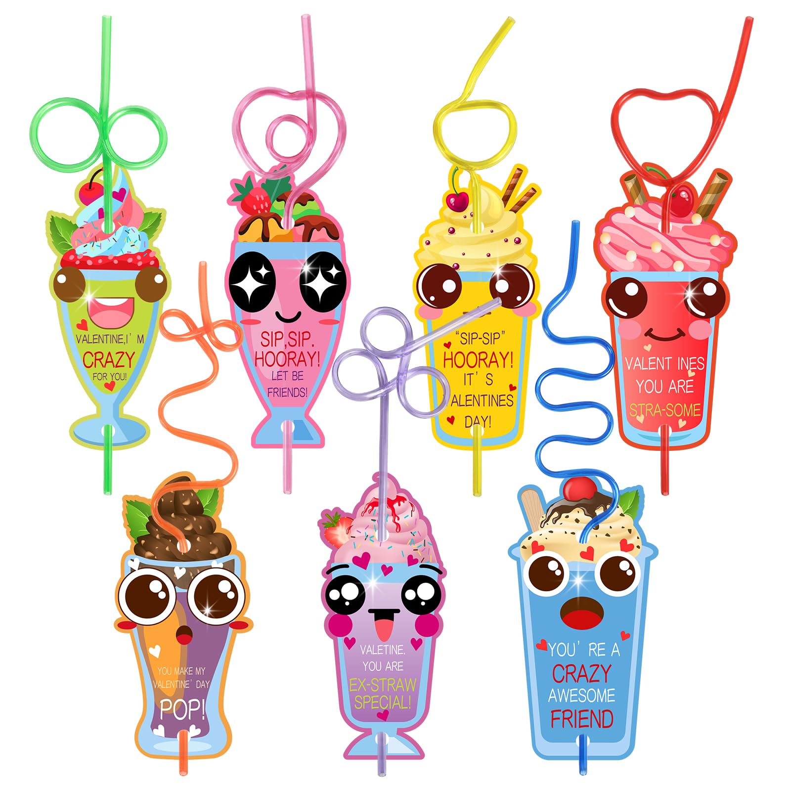 Qlinleaf 28 Pack Valentines Day Gift Cards With Colorful Loop Reusable Drinking Straws Valentine Classroom Gift Exchange Prizes