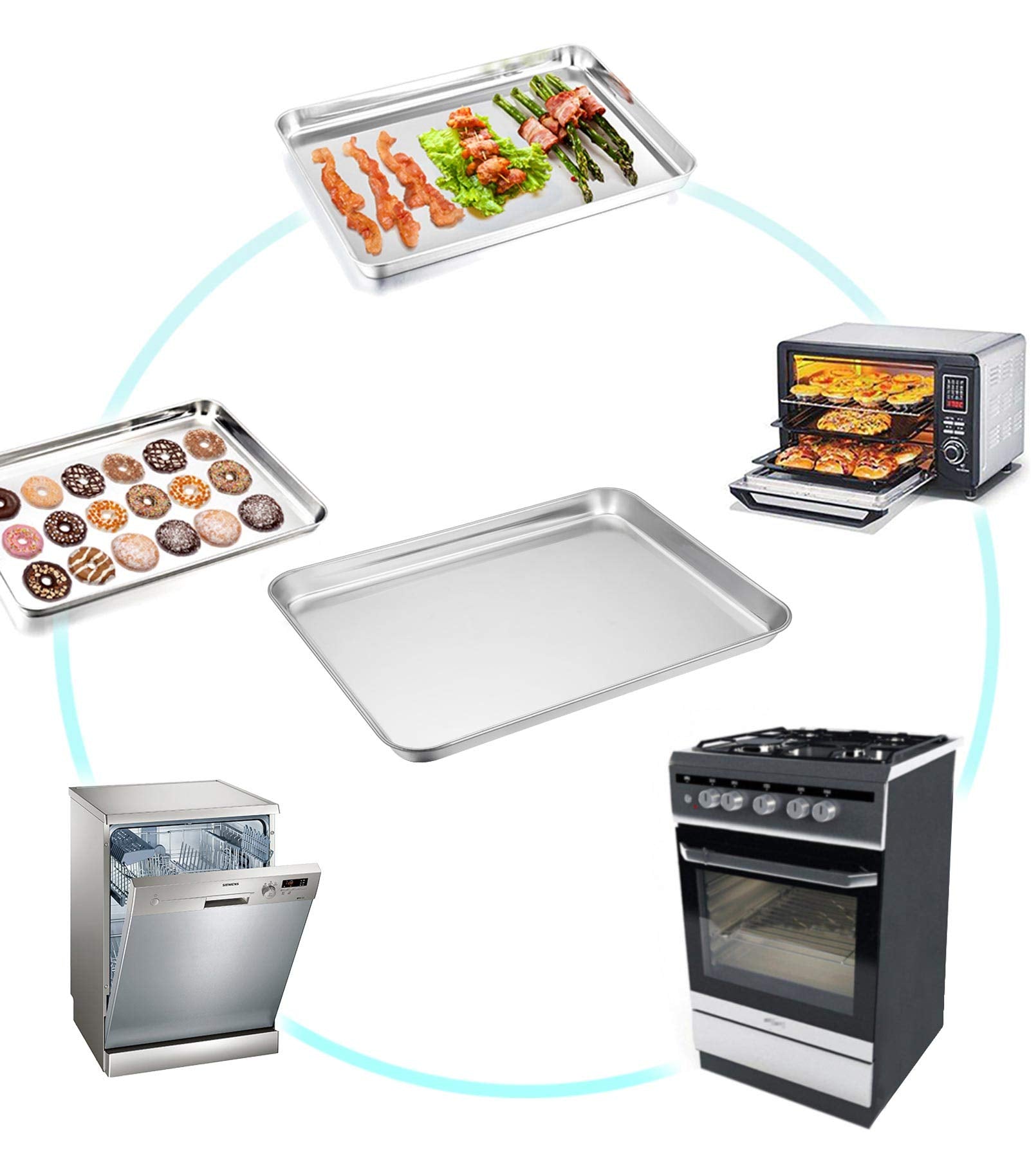 Teamfar Baking Sheet With Rack Set, Stainless Steel Cookie Sheet Baking Pans With Cooling Rack, Non Toxic & Healthy, Rust Free &