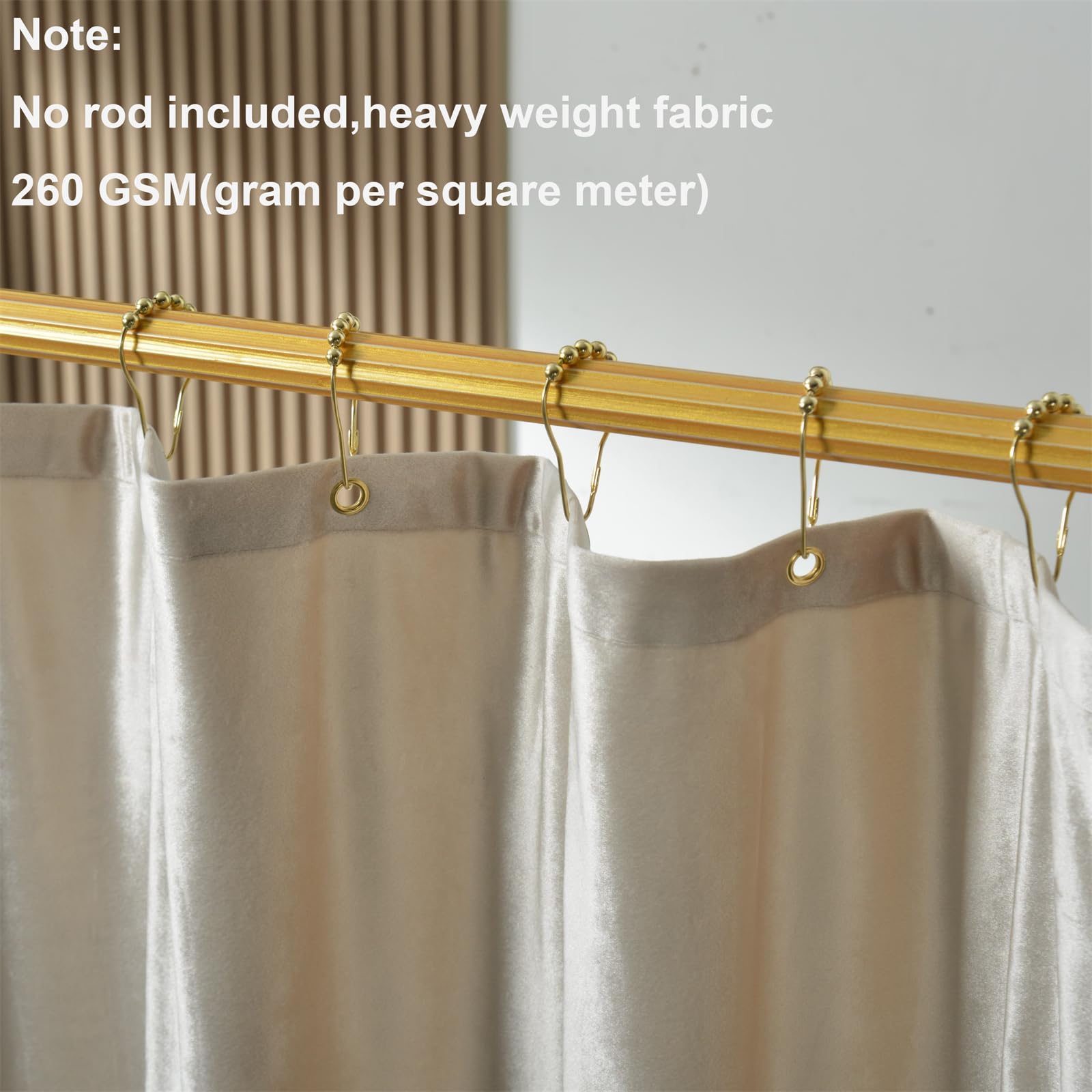 Off White Velvet Shower Curtains For Bathroom,260 Gsm Heavy-Duty Fabric Luxury Shower Curtain With Hooks, Thicken, Washable, Wat