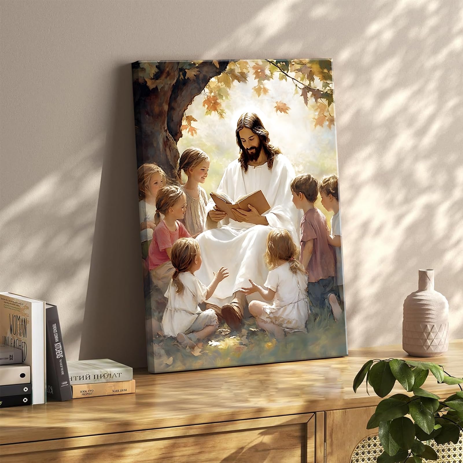 Jesus With Children Canvas Wall Art - Teaching Children Wall Decor Pictures - God Poster Print For Living Room, Bedroom, Church