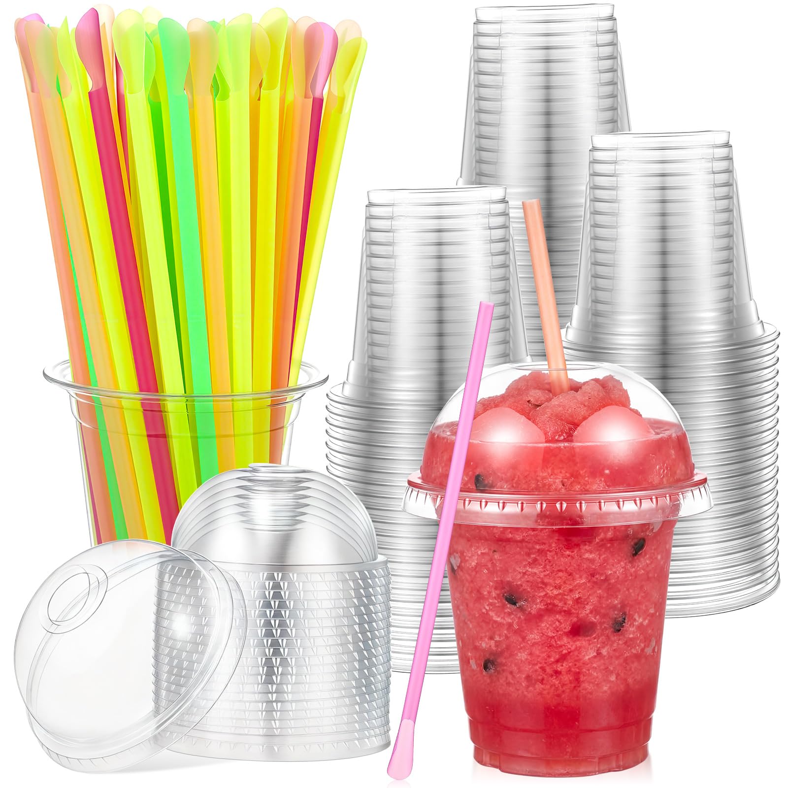 Reallnaive 100 Sets 12 oz Slushie Cups with Lids and Straws Smoothie Cups