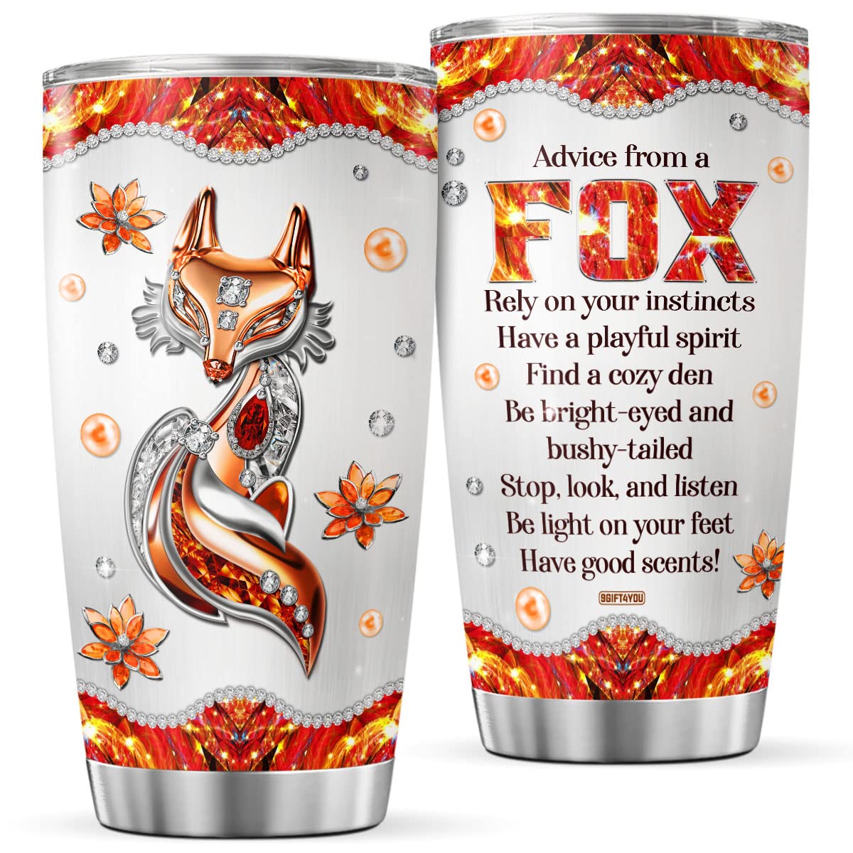 9Gift4You Fox Coffee Tumbler Jewelry Style Birthday Gifts For Girls Women Sisters Friends Large Travel Mug With Lid Insulated Cu