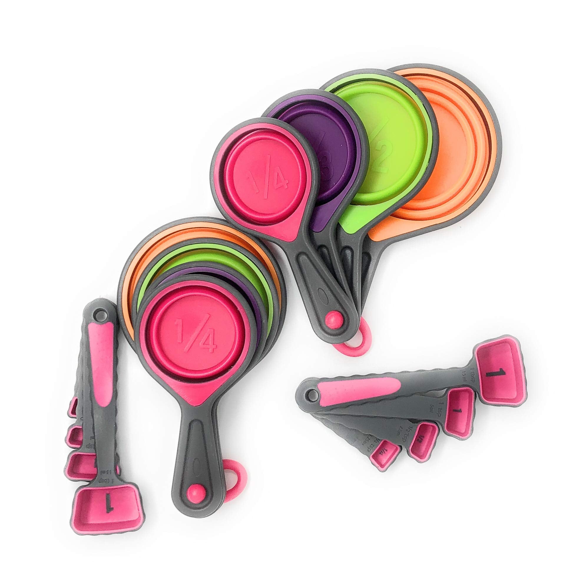 Collapsible Measuring Cups And Measuring Spoons | Portable Food Grade Silicone Measurement Cup Set For Liquid & Dry Food | Bakin