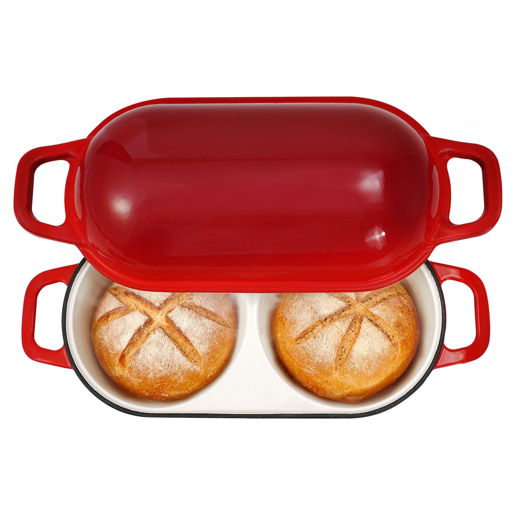 Mini Double Dutch Oven for Sourdough Bread,2.2QT Enameled Cast Iron(Red)