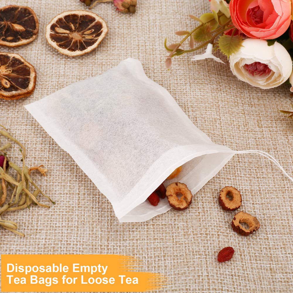 BetyBedy Disposable Tea Filter Bags - 100PCS Natural Wood Pulp, Drawstring, 1-Cup Capacity (3.15 x 3.94 inch), White