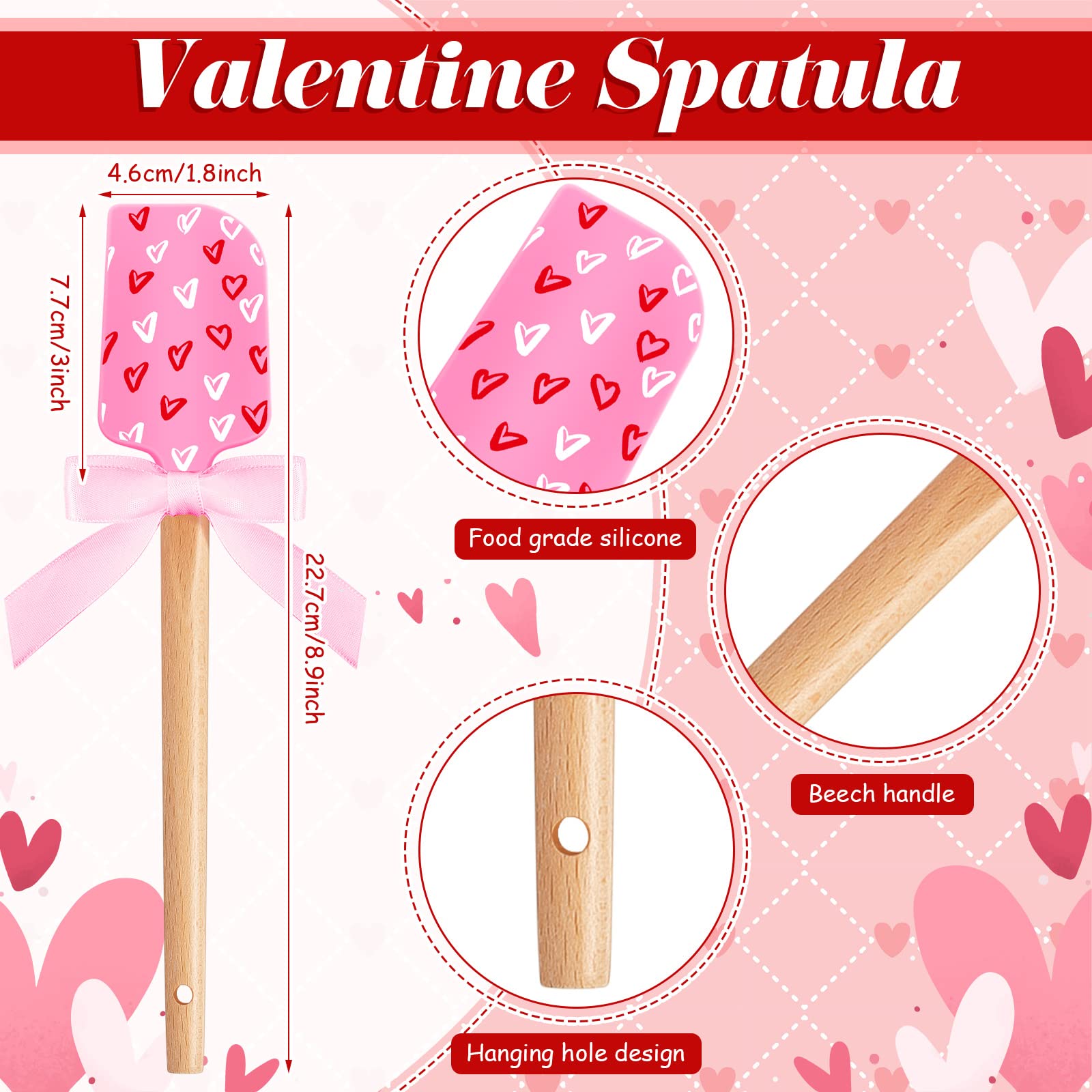 3 Pcs Valentine'S Day Silicone Spatulas With Wooden Handles Valentine Pattern Heat Resistant Baking Spatulas Silicone Spatulas W
