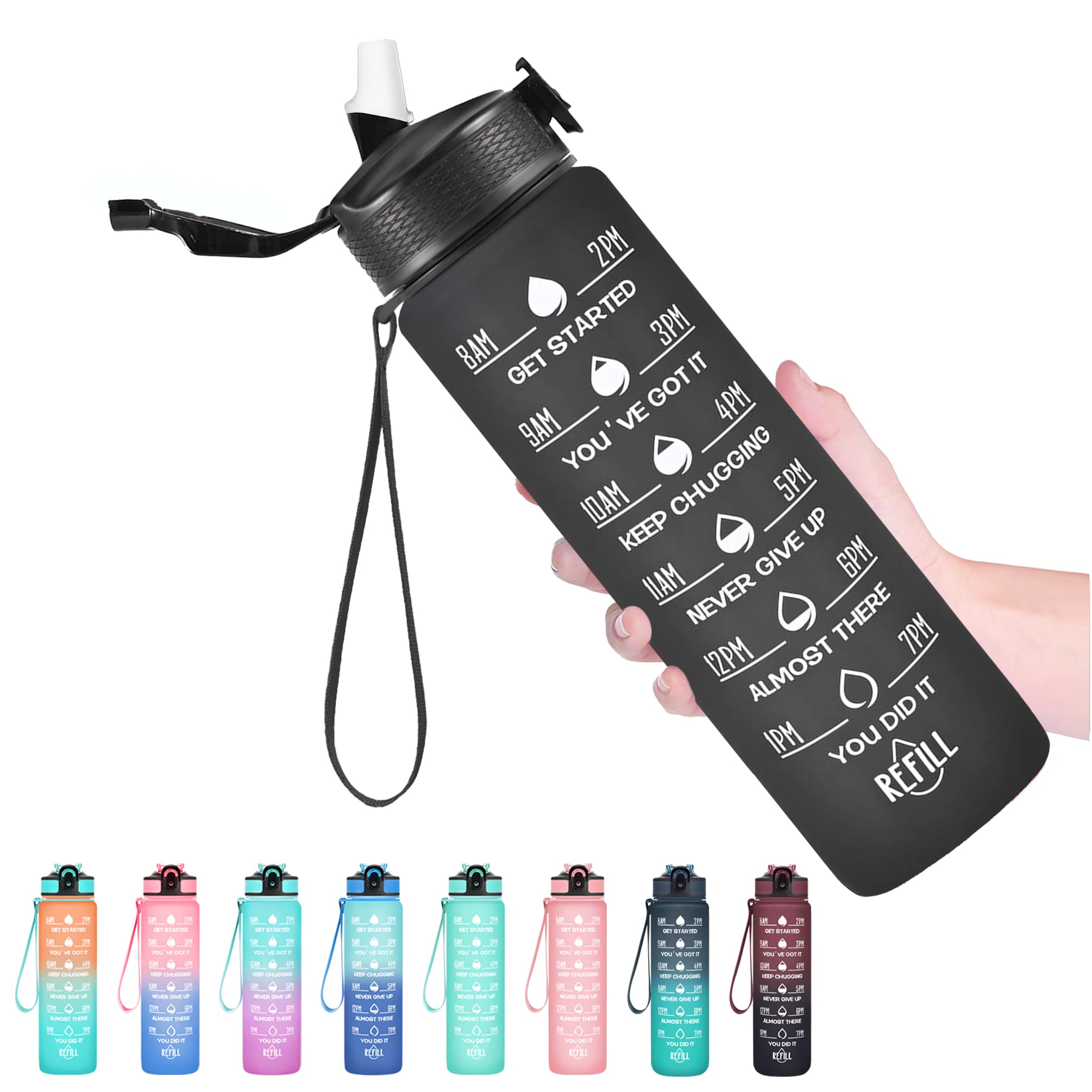 Hyeta 32 oz Water Bottles with Times to Drink and Straw, Motivational Water Bottle with Time Marker, Leakproof, Drinking Sports 