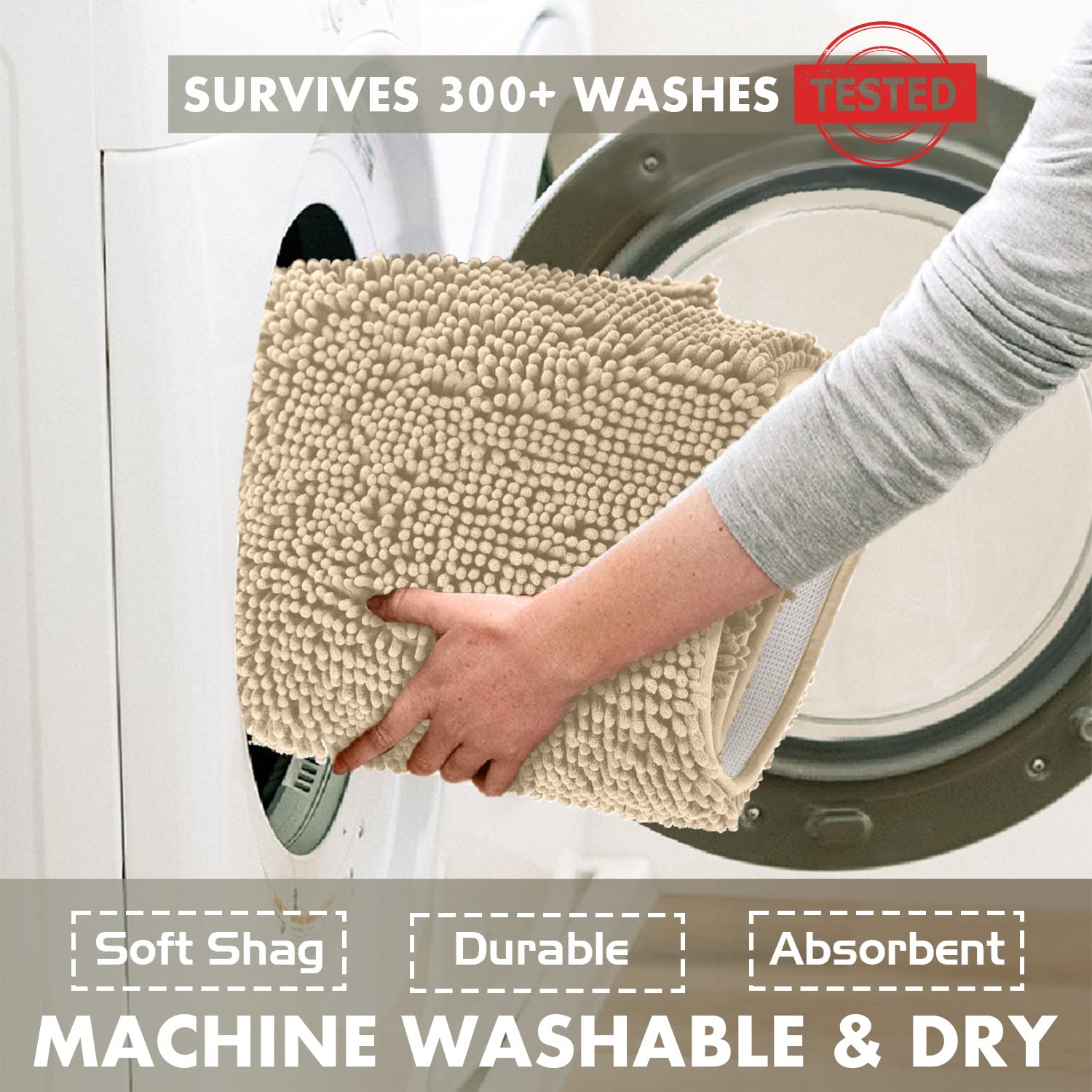 LuxUrux Birch Bathroom Rugs  Luxury Bath Mat-Extra-Soft Plush Bathroom Rug 1 ' ' Chenille Microfiber  Super Absorbent Shaggy Bath Rug. 24 ' ' x 17 ' '.