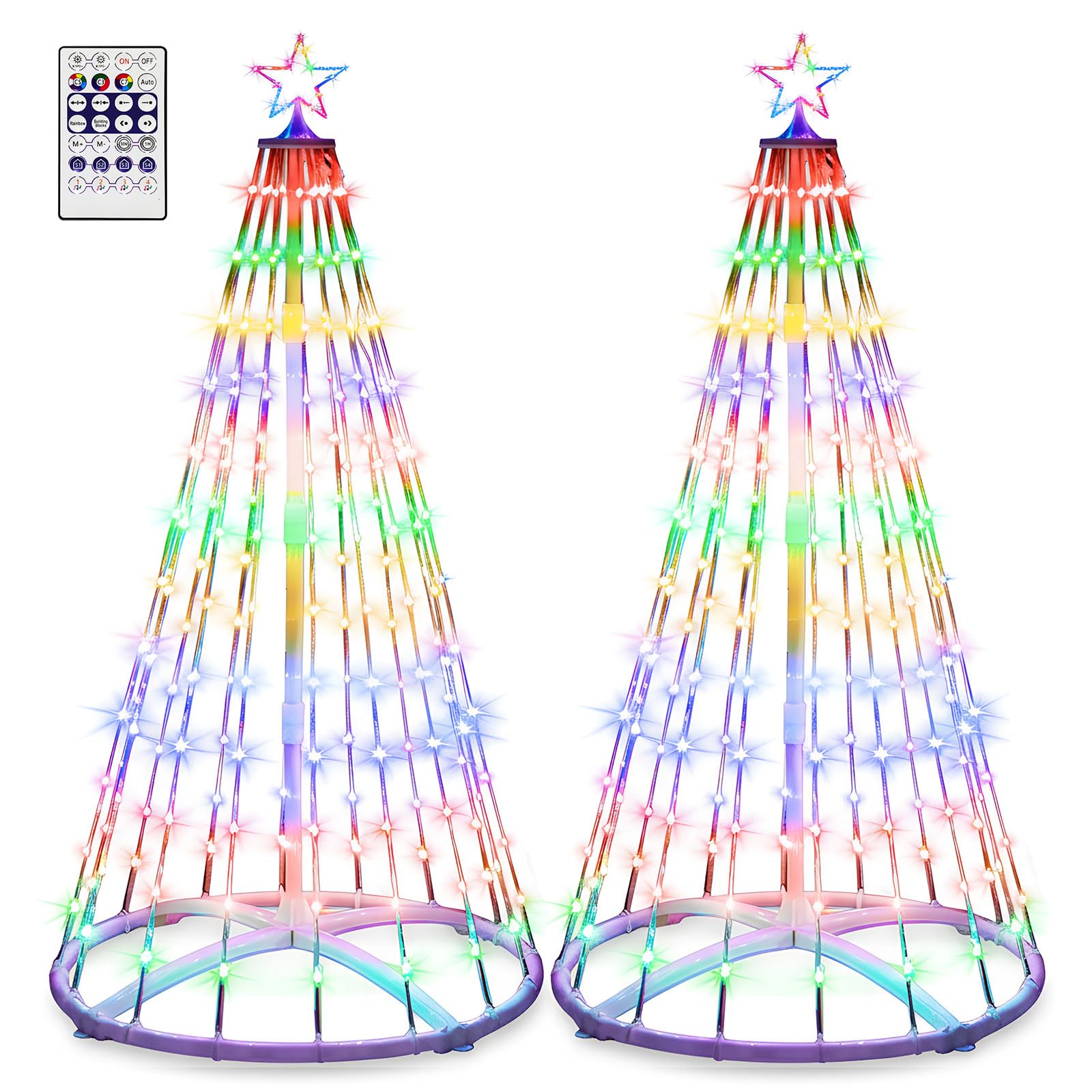 Tujoe 2 Pack 9FT Christmas LED Cone Tree Lights 24 Modes Color Changing with Timer Foldable Lighted Trees Waterproof Outdoor Str