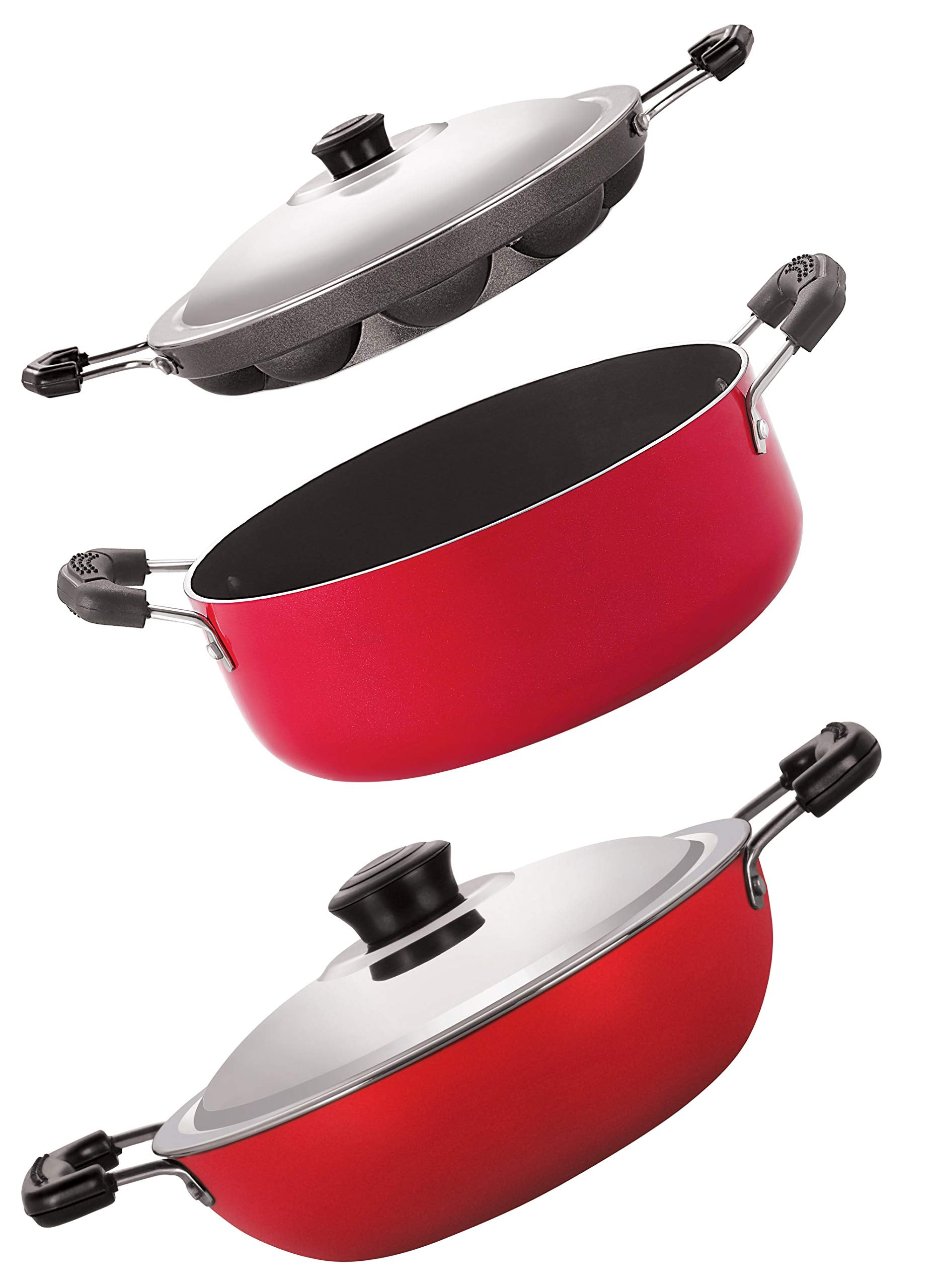 Nirlon Gas Compatible Non Stick Aluminium Cookware Set, 3 Pieces(Dkd(B)_Ap12_Cs24)