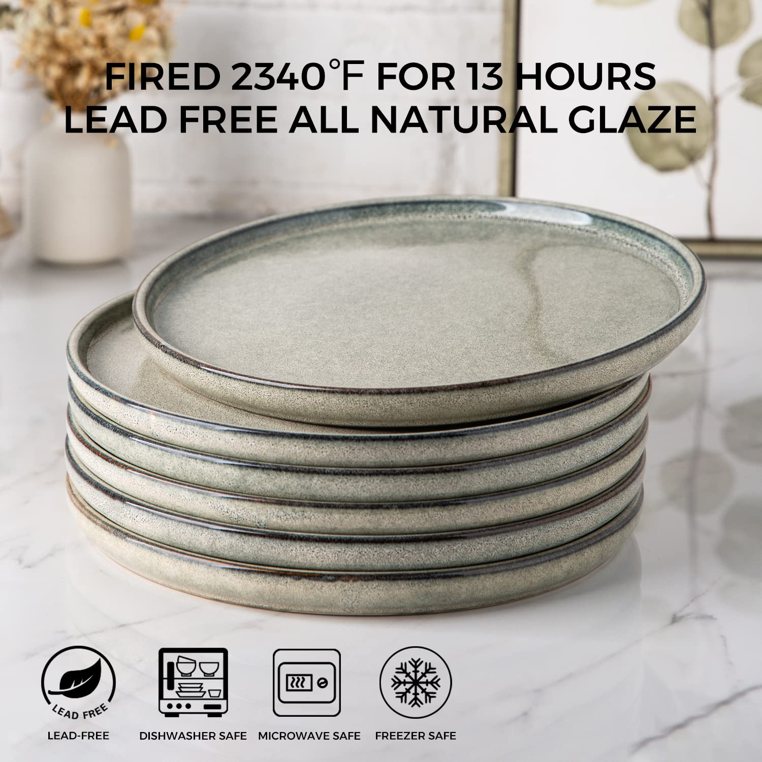 AmorArc Dinner Plates Set of 6  10.5 Inch Reactive Glaze Ceramic Plates Set  Microwave  Dishwasher Safe  Scratch Resistant  Modern Large Dinnerware Dishes Set Kitchen Stoneware Plates