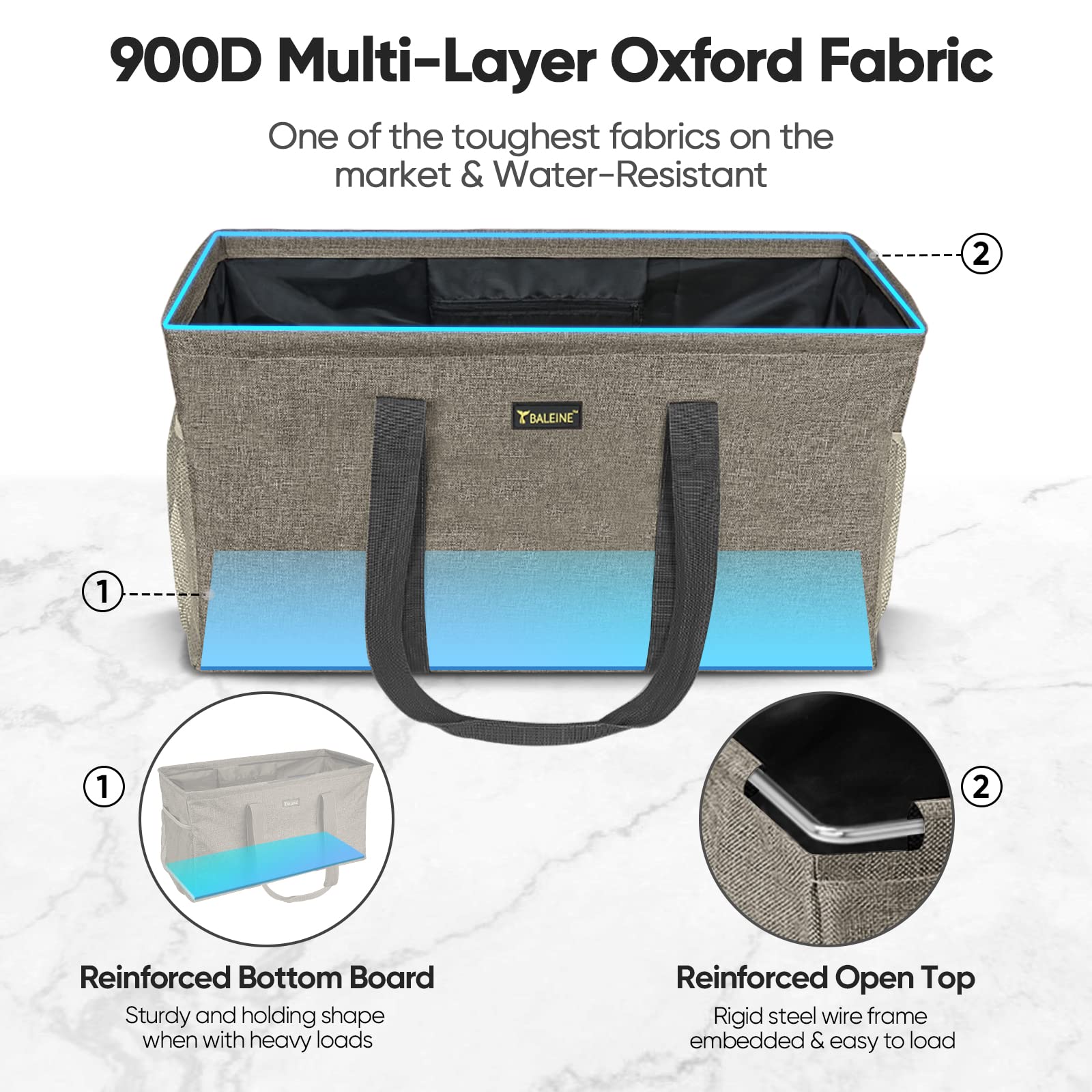 Baleine Extra Large Utility Tote Bag With Wire Frame For Storage (Beige, 22''X12''X10'')