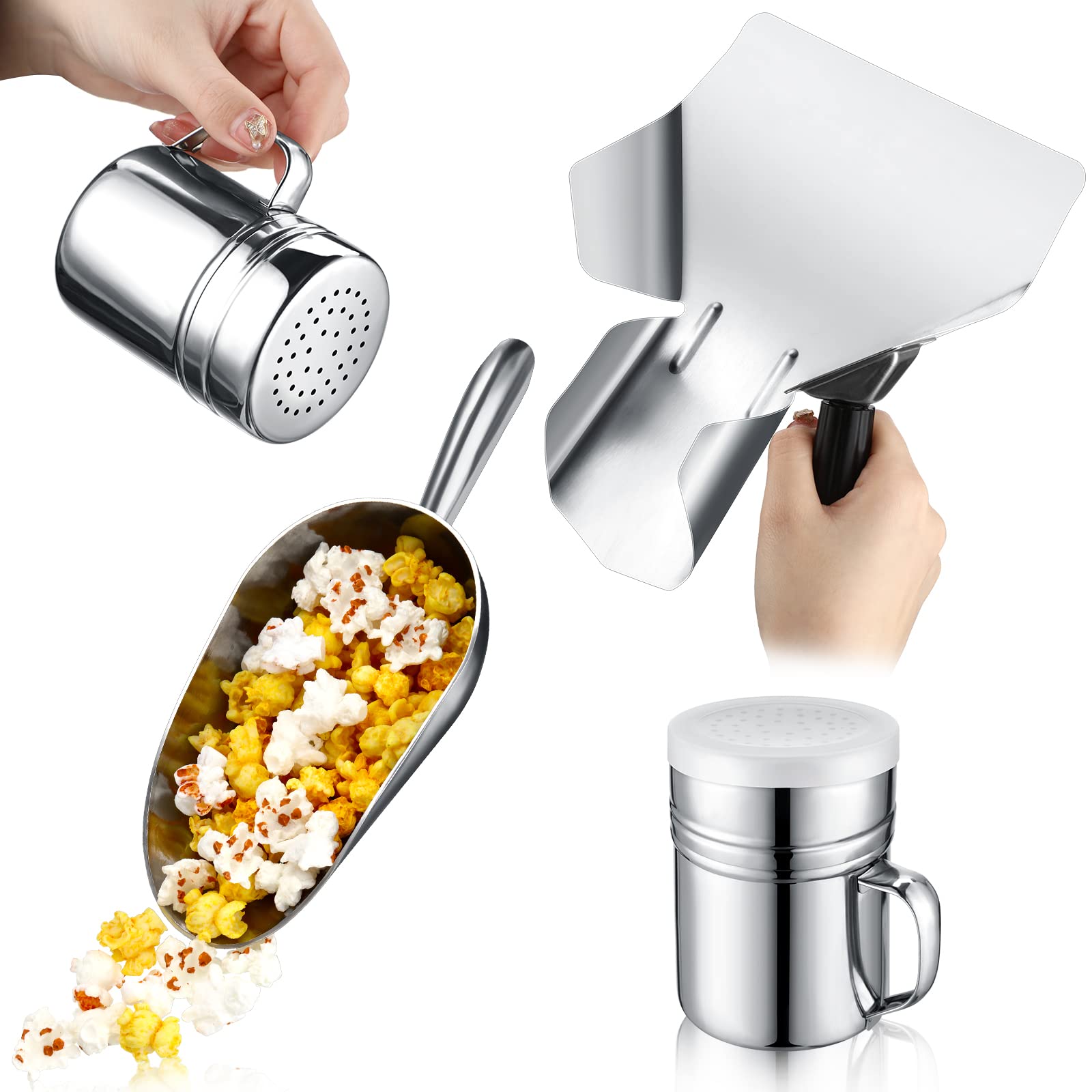 4 Pieces 12 Oz Aluminium Popcorn Scoop Stainless Steel Metal French Fry Scoop Salt Shaker Dredge Round Bottom Utility Scoop With