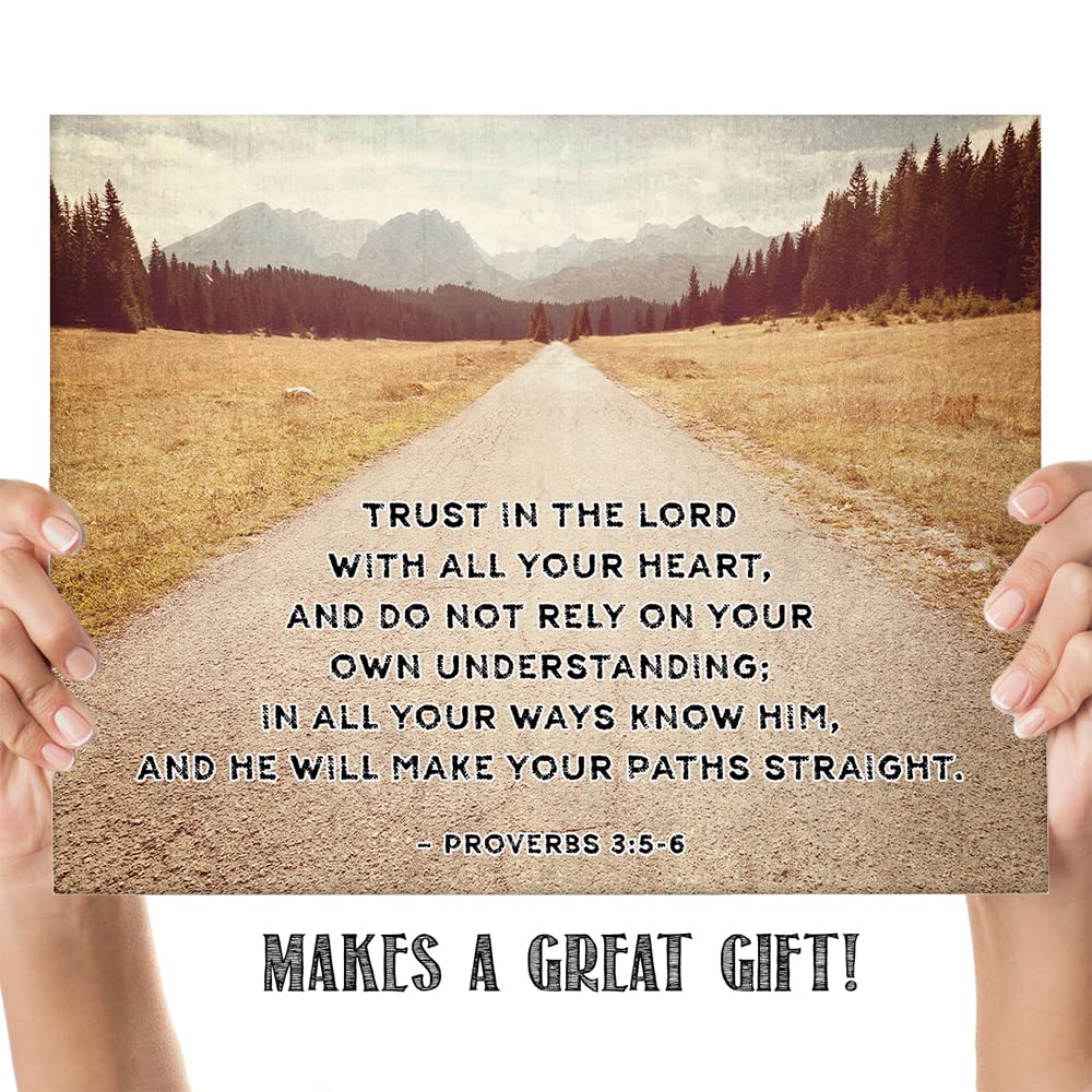 TJ Originals Bible Wall Decor - Prov 3 5-6 Christian Quote Print, 11 x 14" Vintage Road Paper Inspirational Gift for Women