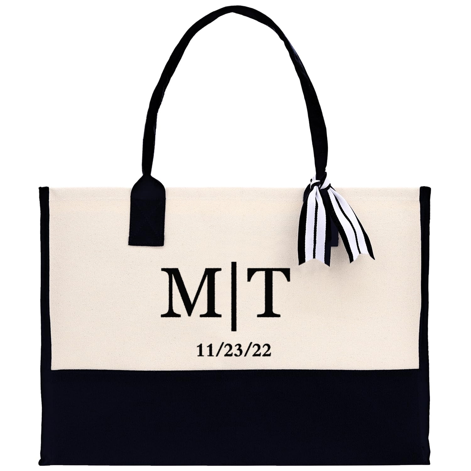 Vanessa Rosella Initials And Date Customized Embroidered Tote Bag 100% Cotton Canvas And Chic Personalized Tote Bag For Bridesma