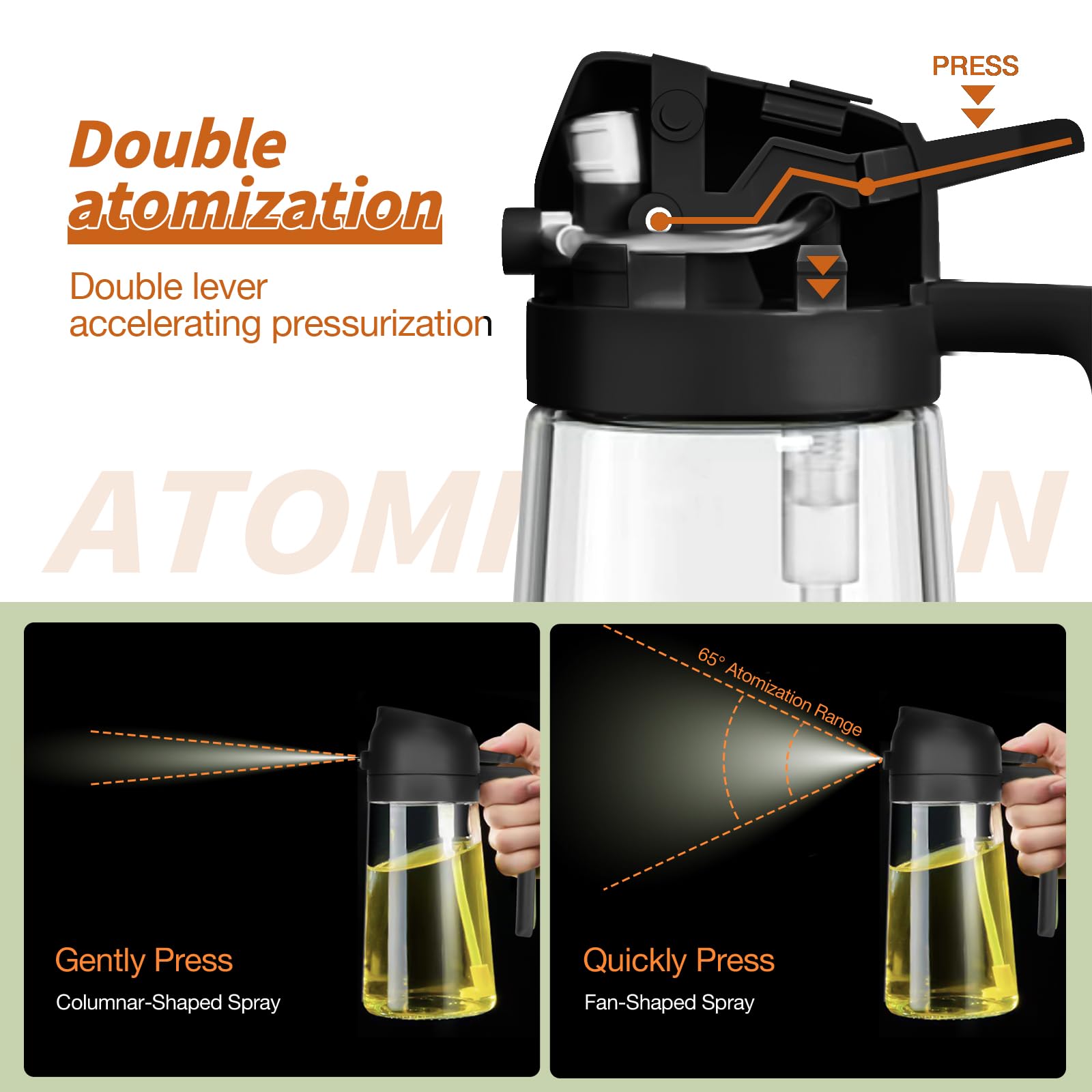 Yarramate Olive Oil Dispenser, 2 In 1 Oil Sprayer For Cooking, 17Oz/500Ml Glass Oil Spray Bottle With Pourer, Food-Grade Oil Dis