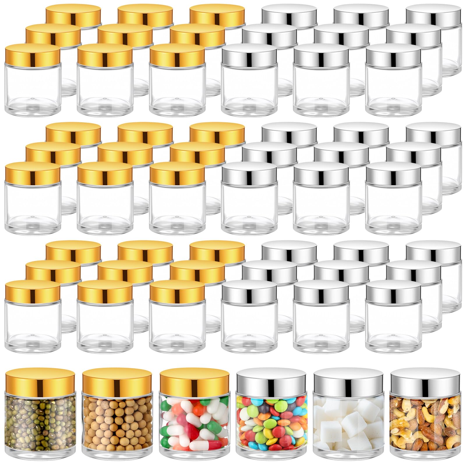 Meanplan 60 Pack 4 Oz Small Glass Jars With Lids Round Glass Sample Cosmetic Jars With Inner Liners For Condiment Containers Reu