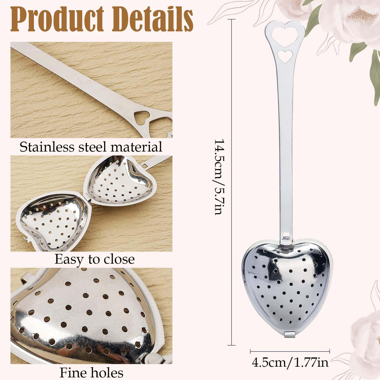 Ziivard 50 Pieces Tea Infuser Stainless Steel Long Grip Spoon Loose Tea Leaf Filter Heart Shaped Mesh Tea Strainer,Great Gift Fo