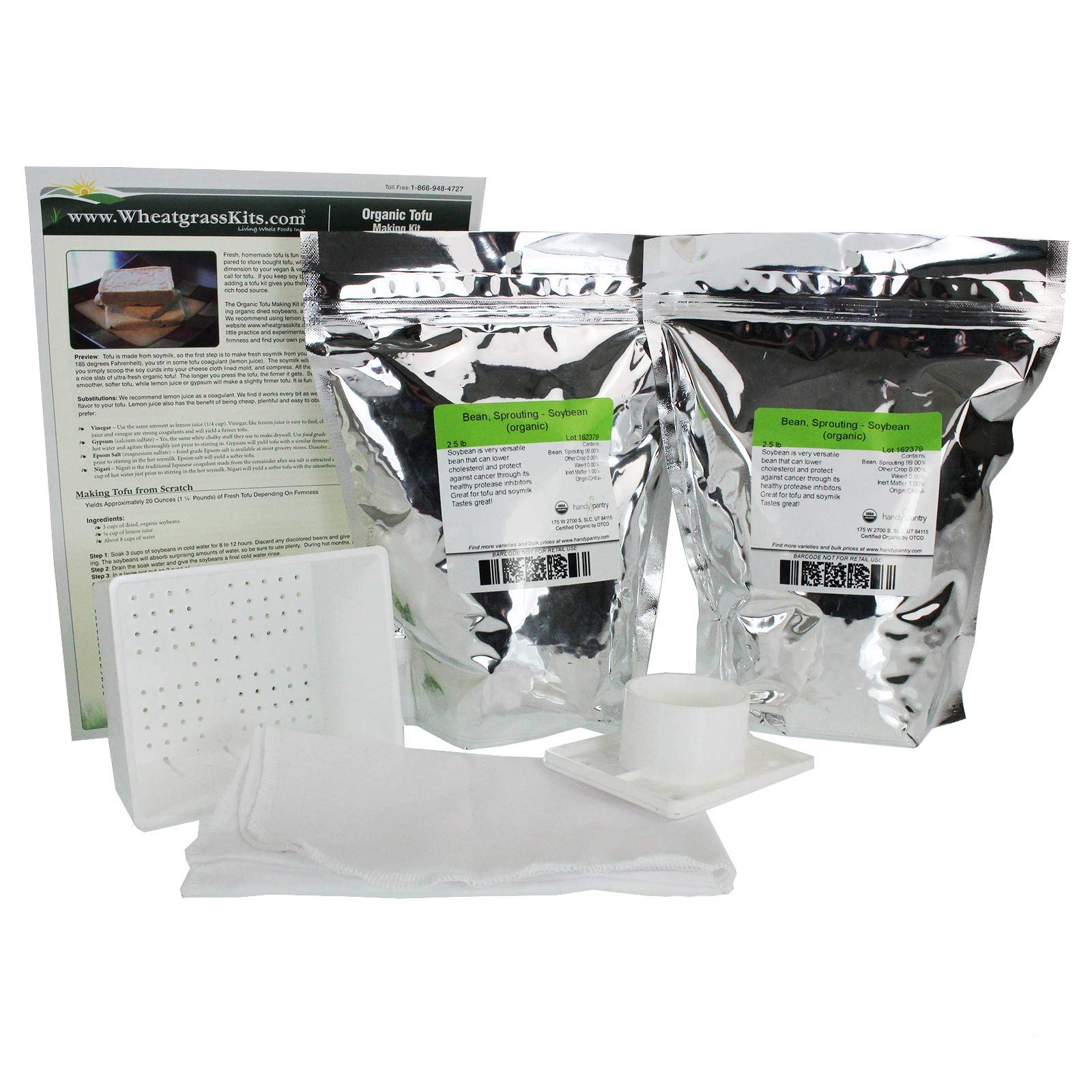 Organic Tofu Making Kit - 5 Lbs. Yellow Soybeans, Large Plastic Tofu Maker Mold / Press, How To Make Instructions, More